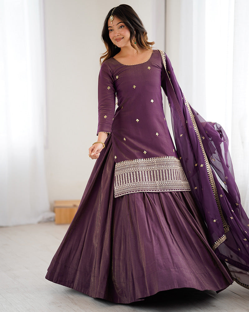Dusty Mauve Embroidered Wedding Lehenga Choli for Women