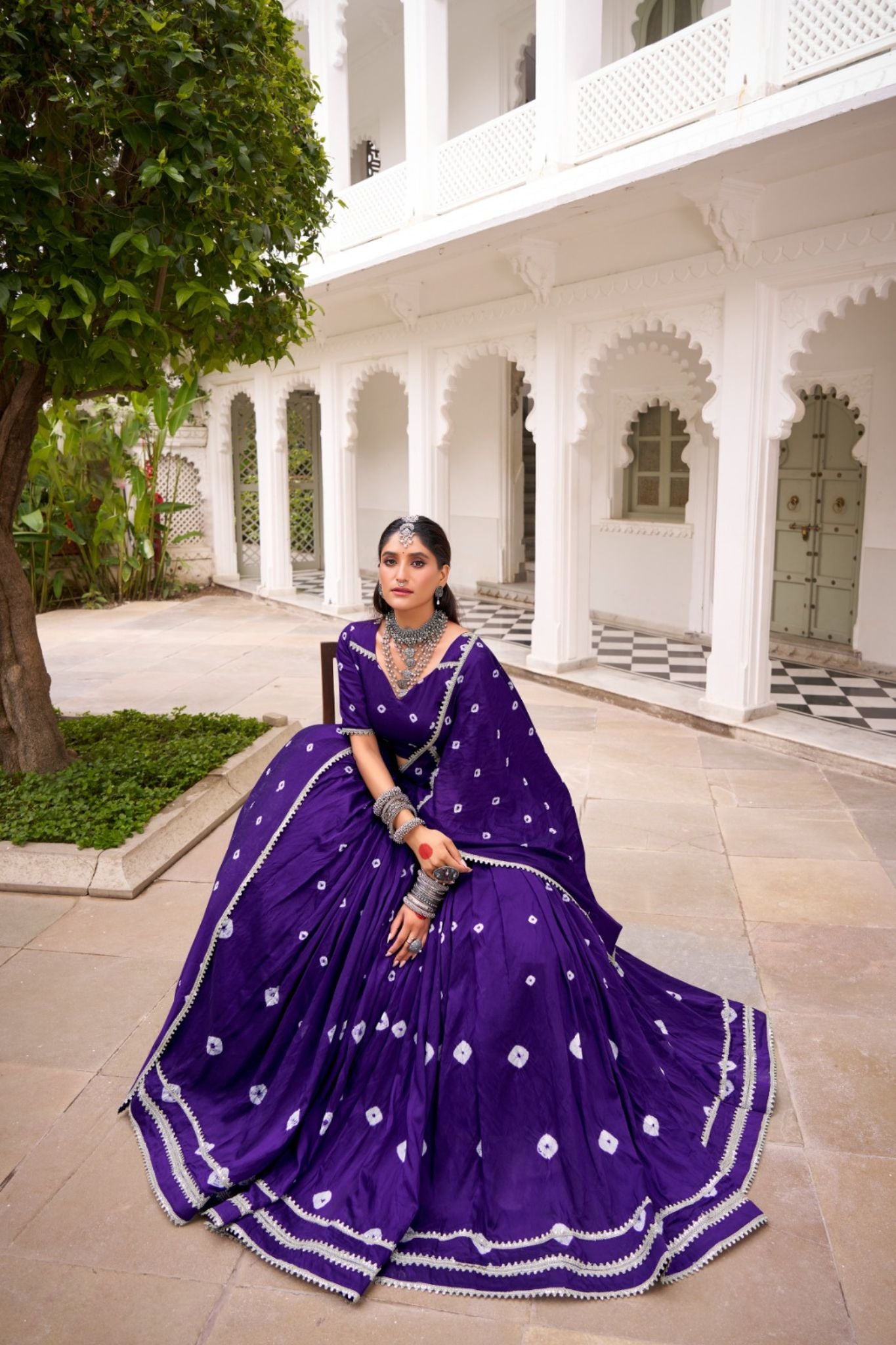 Purple Traditional Bandhej Print Pure Chanderi Beautiful lehenga Choli