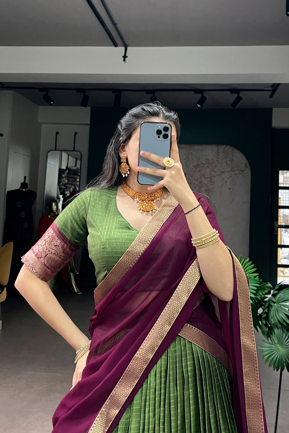 Mehndi Zari Weaving Embroidered Festive Lehenga Choli for Women