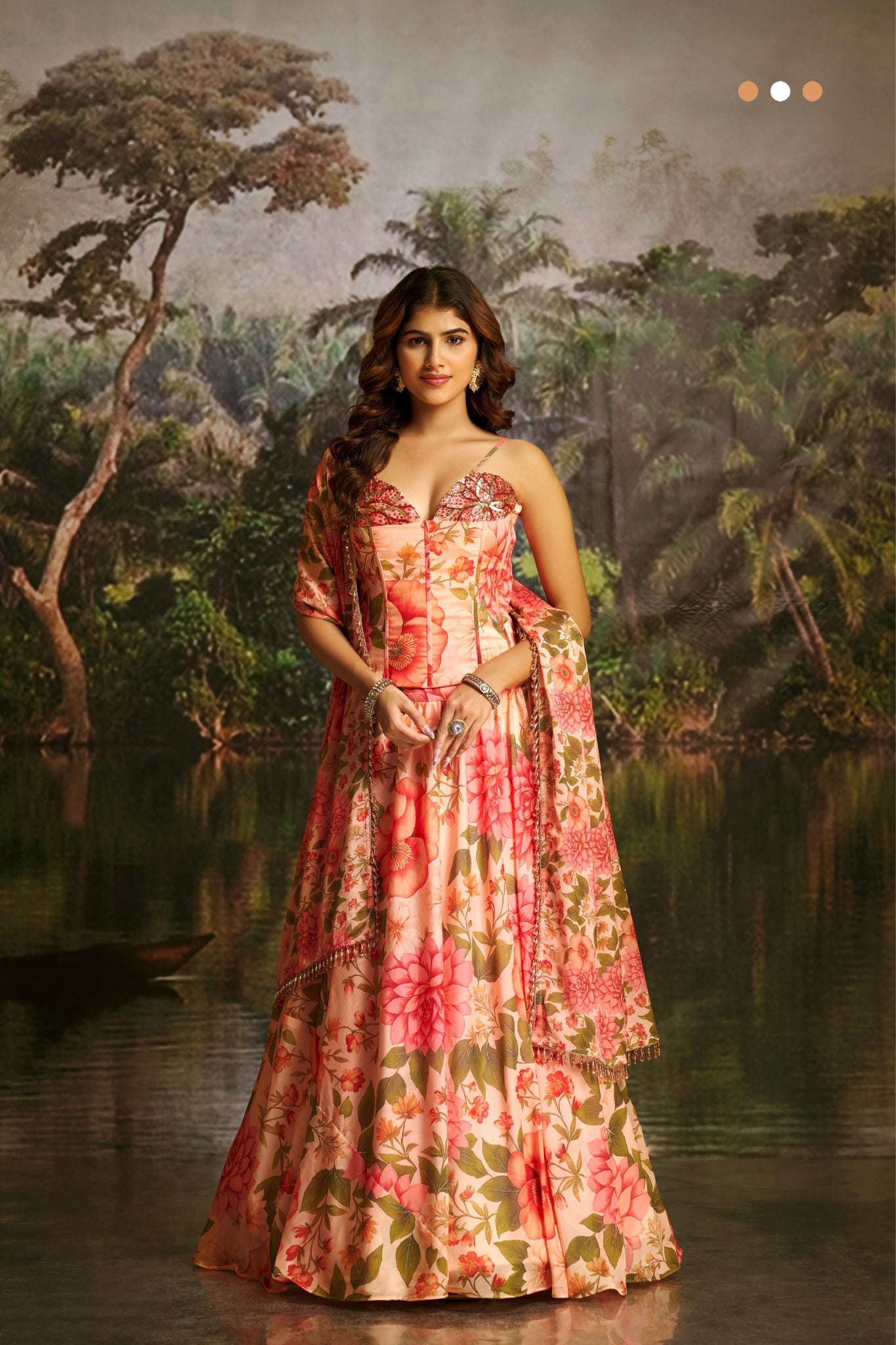 Peach Floral Handwork Corset Lehenga Choli for Women