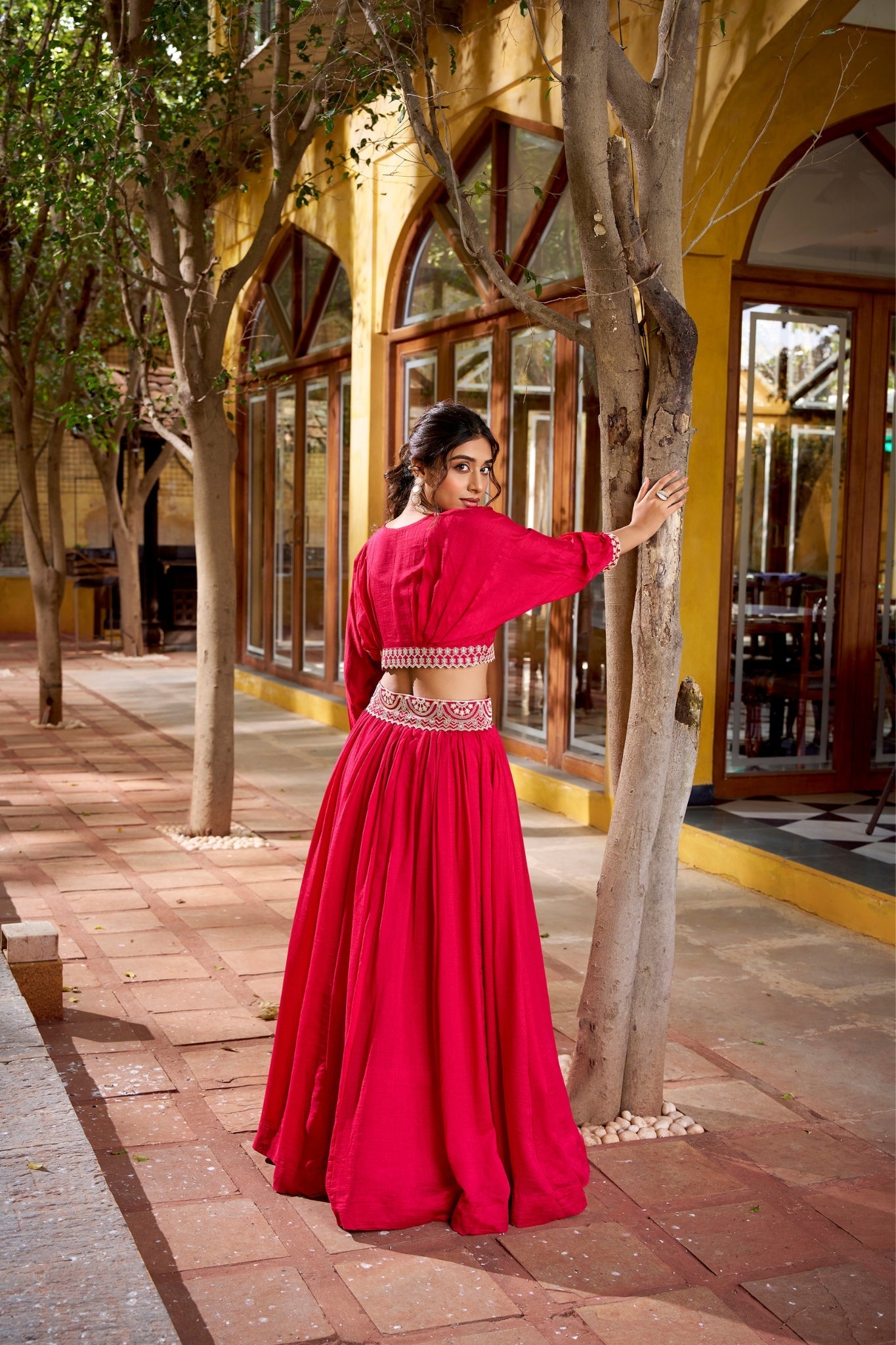 Pink Designer Vichitra Silk Thread Embroidered Lehenga Co Ord Set