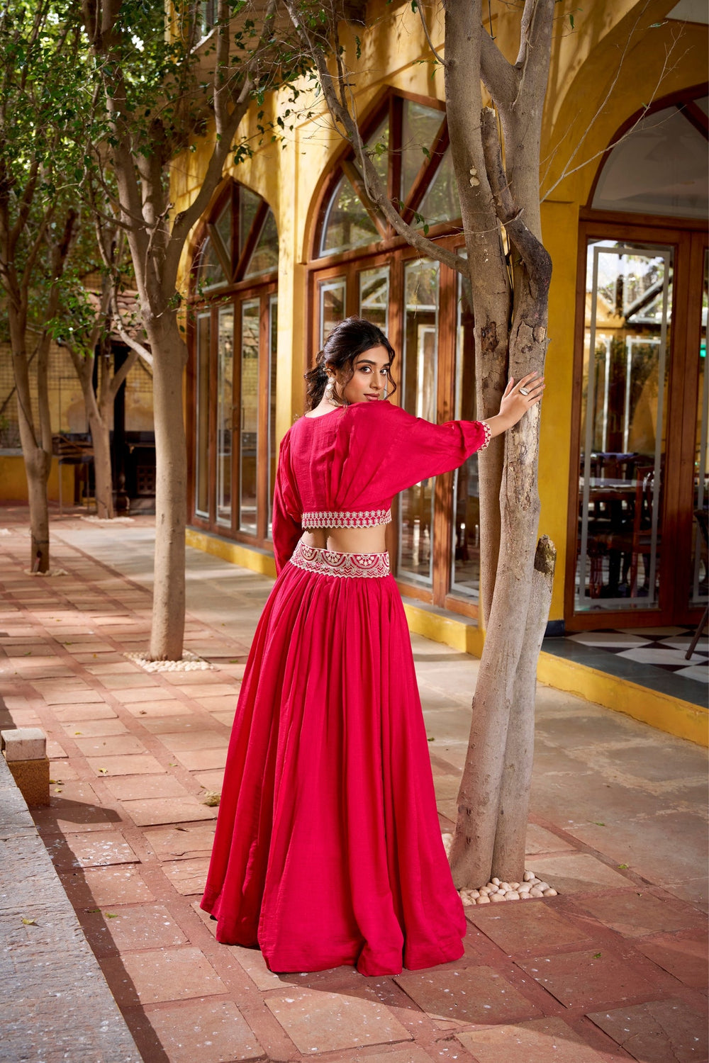 Pink Designer Vichitra Silk Thread Embroidered Lehenga Co Ord Set