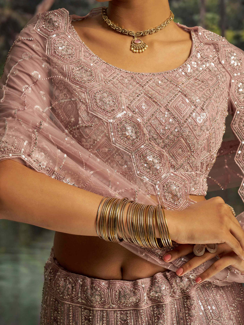 Mauve Net Embroidered Party Wear Lehenga Choli With Dupatta for Women