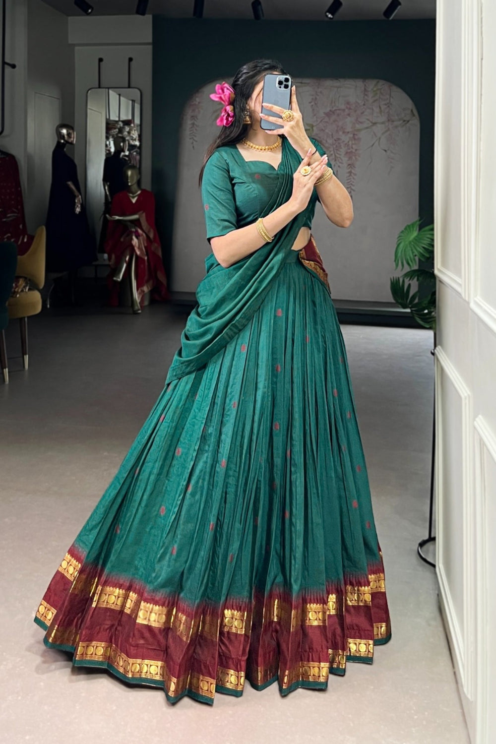 Black Pure Chanderi Zari Weaving Work South Indian Lehenga Choli