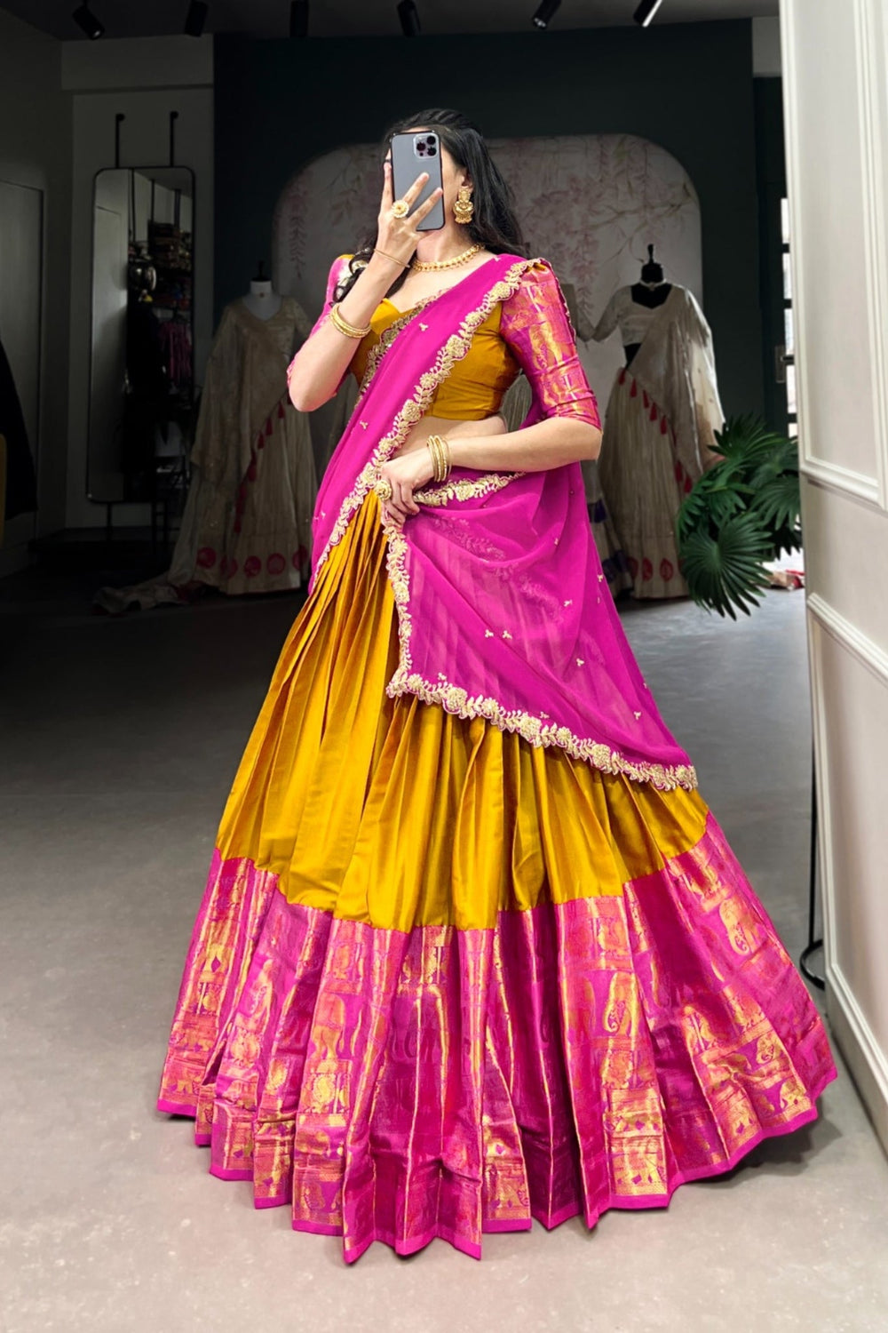 Mustard Tarika Narayan Pattu South Indian Lehenga Set