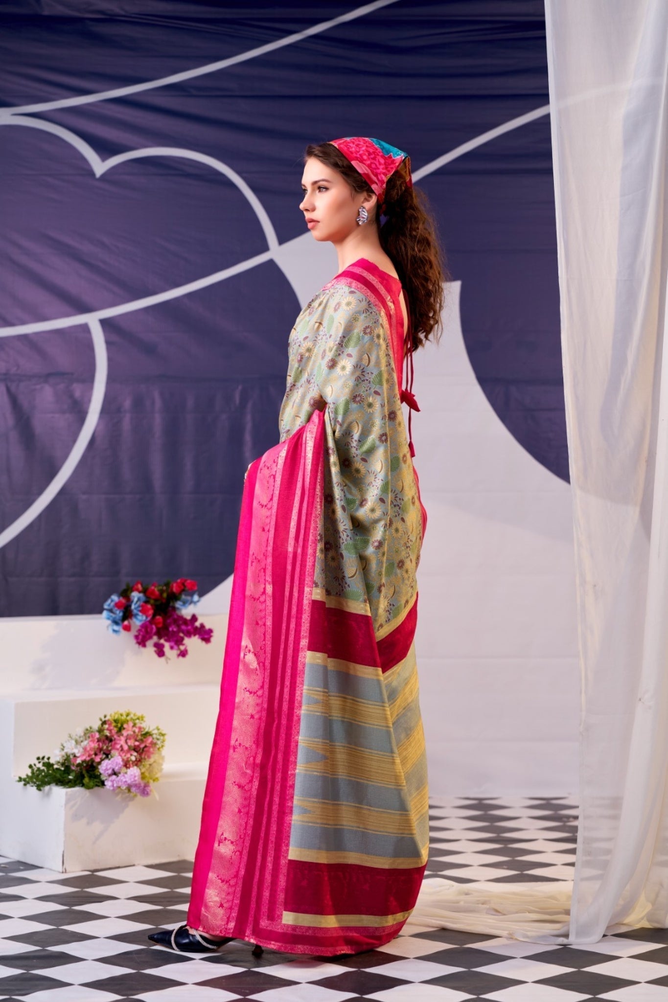 Floral Woven Zari Border Festive Designer Saree for Women