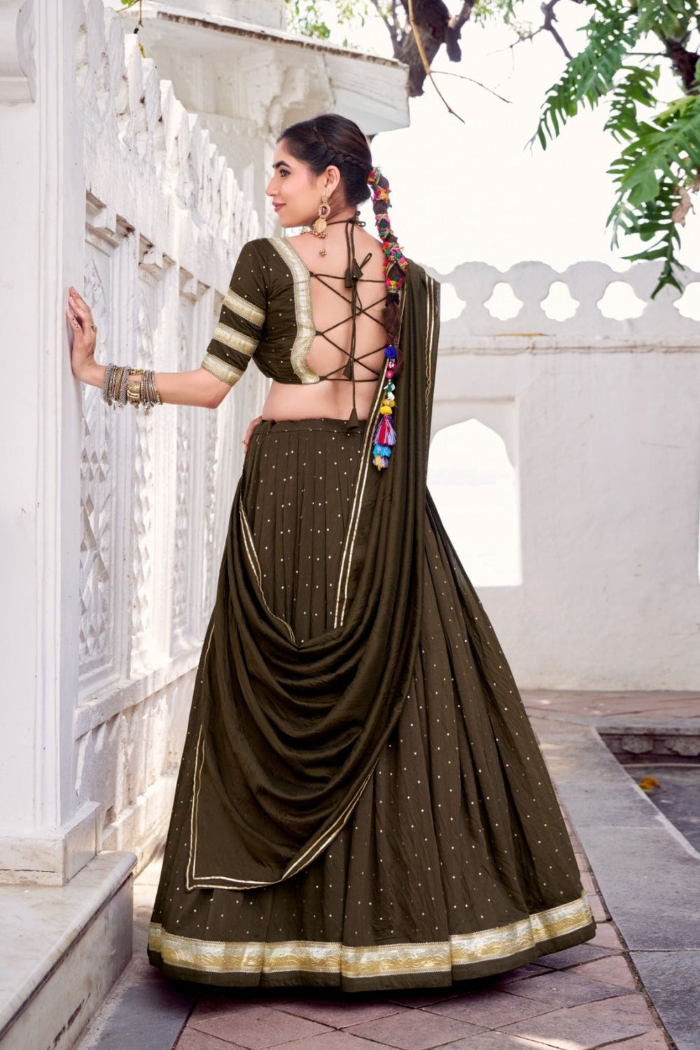 Mehndi Pure Chanderi Zari Weaving Lehenga Choli Set For Festive And Wedding Special