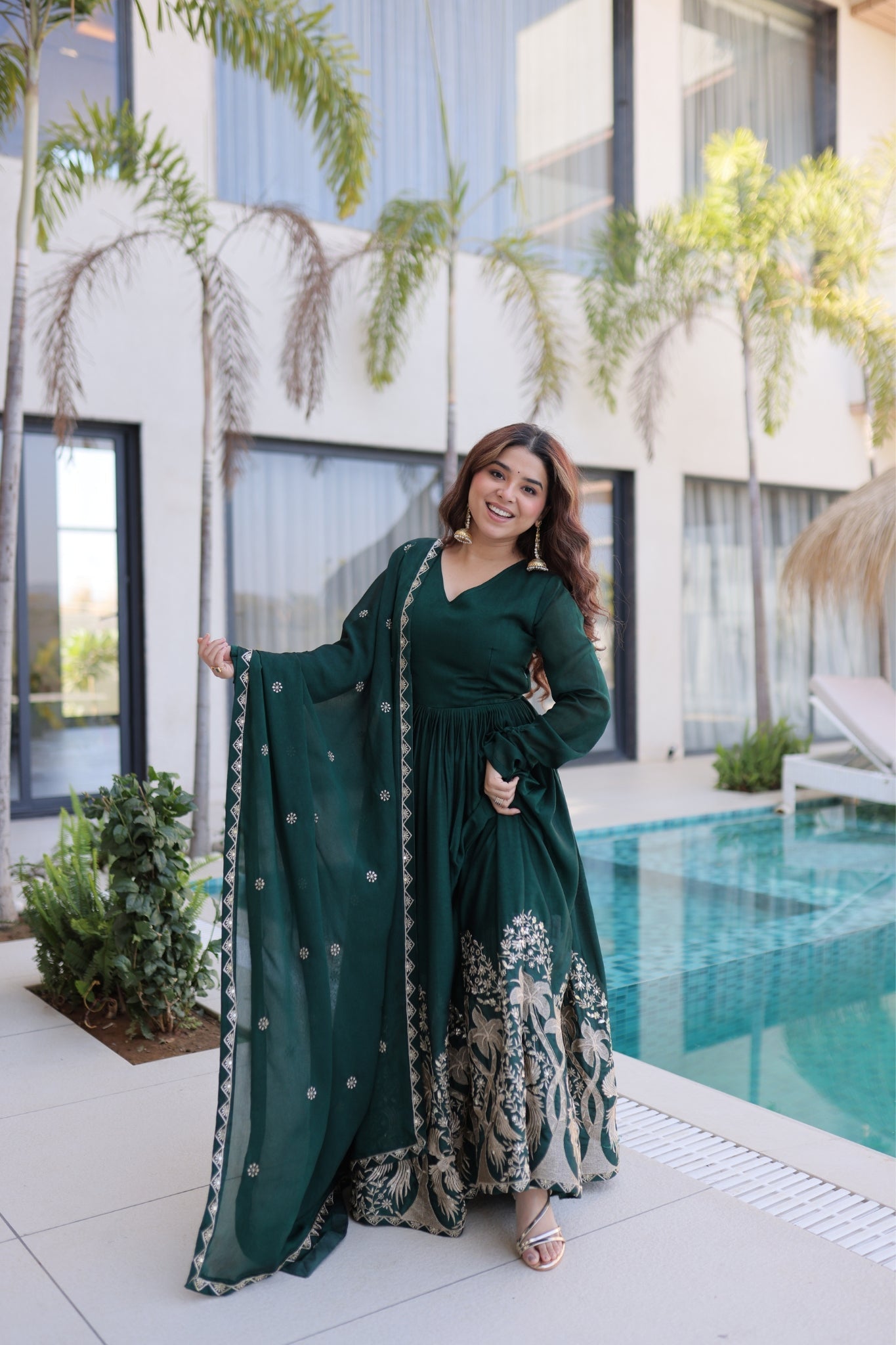 Green Rangoli Crush Sequins Multi Embroidery Anarkali Suit for Women