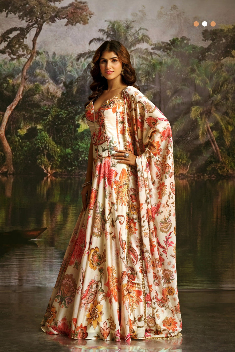 Off White Floral Handwork Corset Lehenga Choli for Women