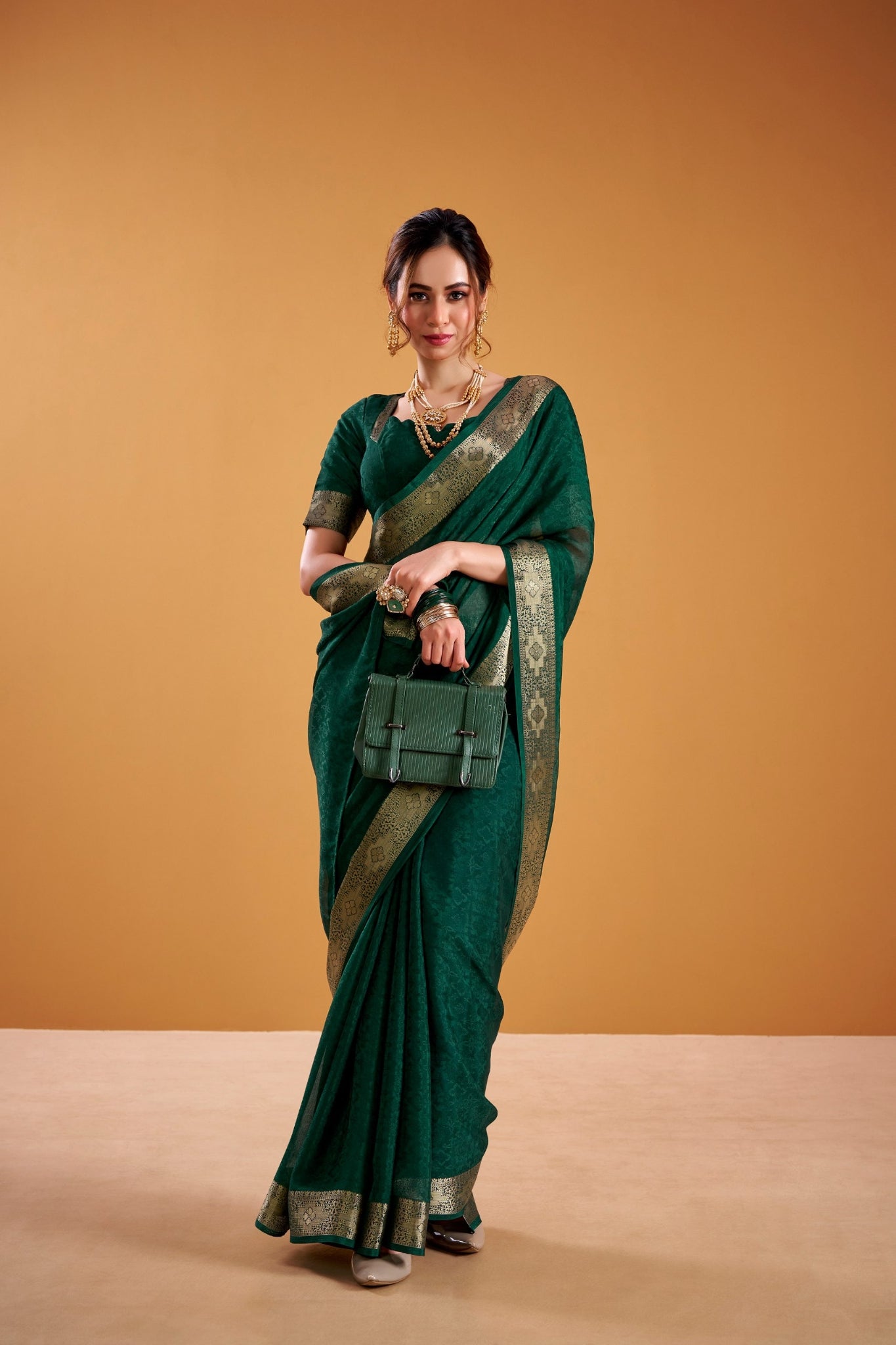 Poly Shimmer Woven Contrast Border Festive Saree for Women