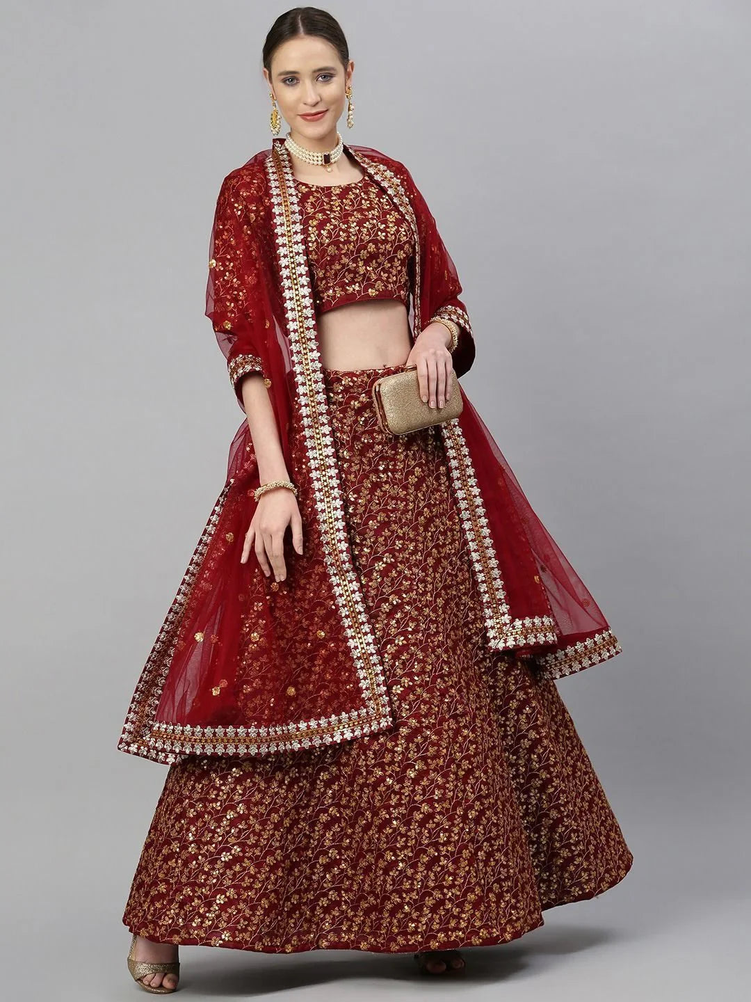 Raw silk bridal lehenga choli with sequins zari thread embroidery work for wedding reception