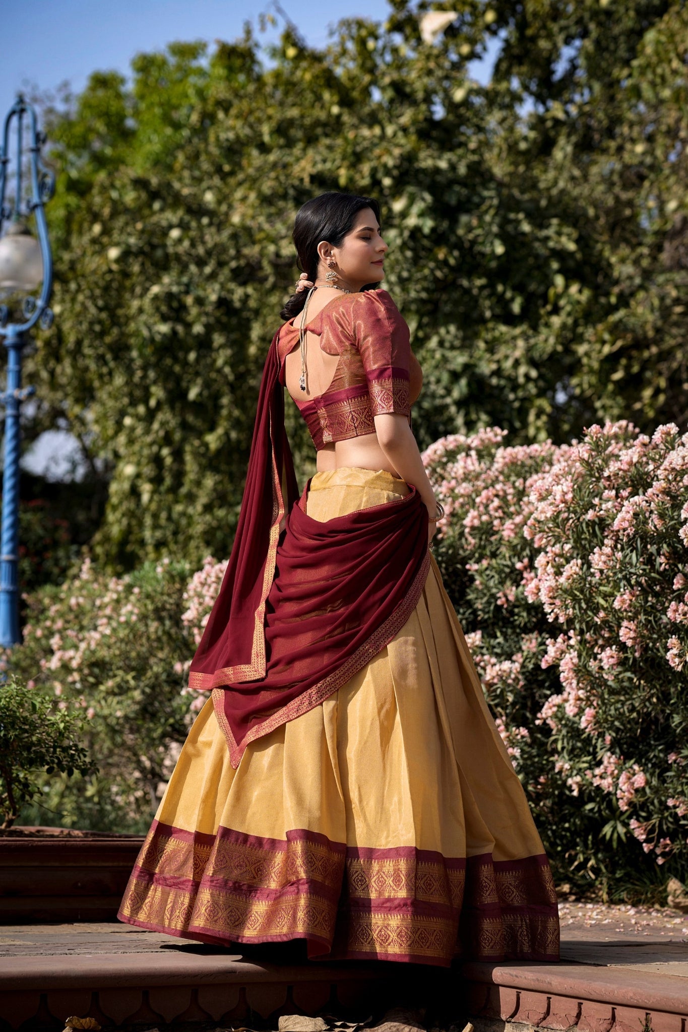 Cream Trending Kanchipuram Silk Designer Lehenga Choli