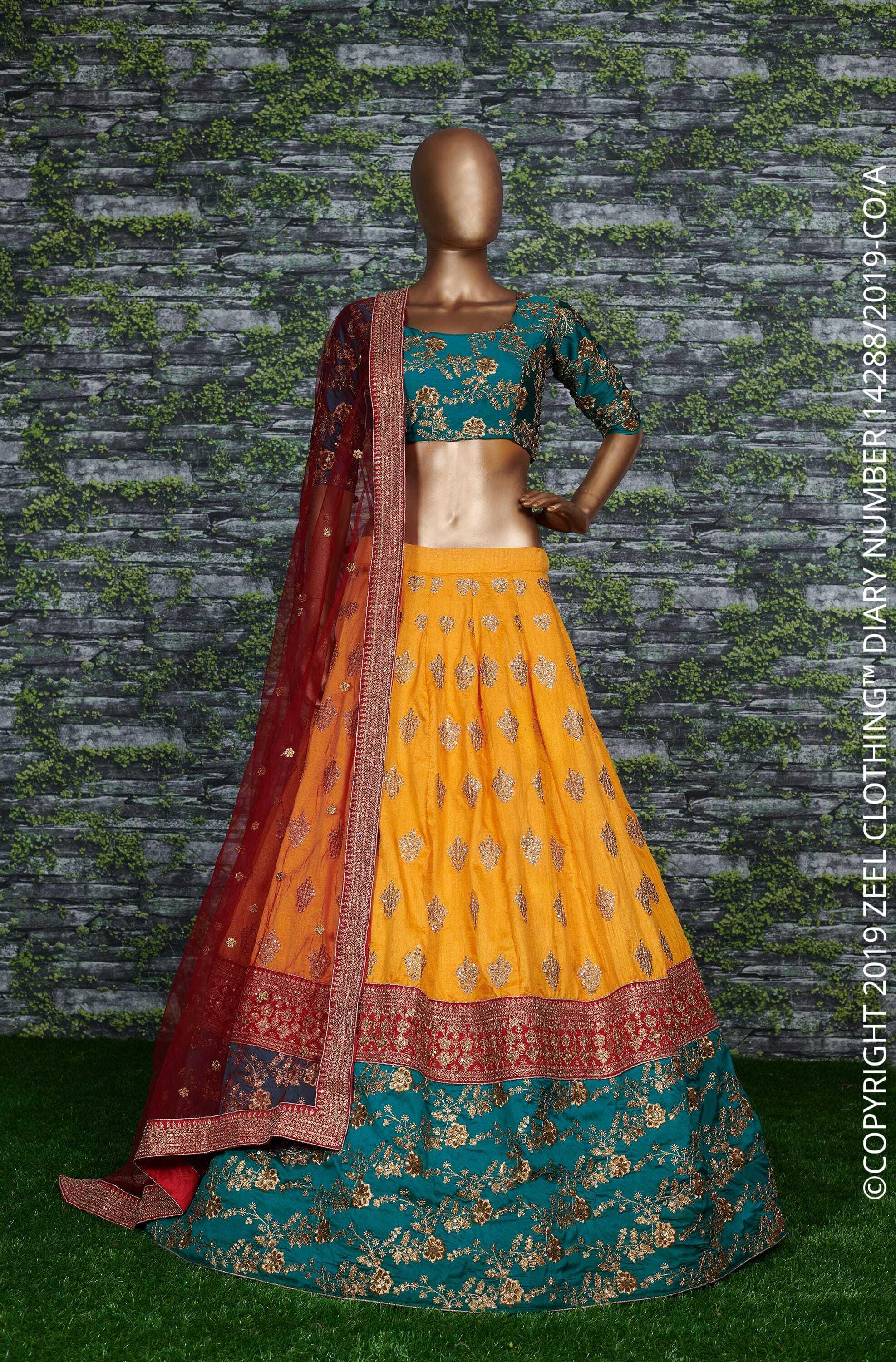 Teal Green-Yellow Bridal Lehenga Choli with Dupatta Ethnic Collection