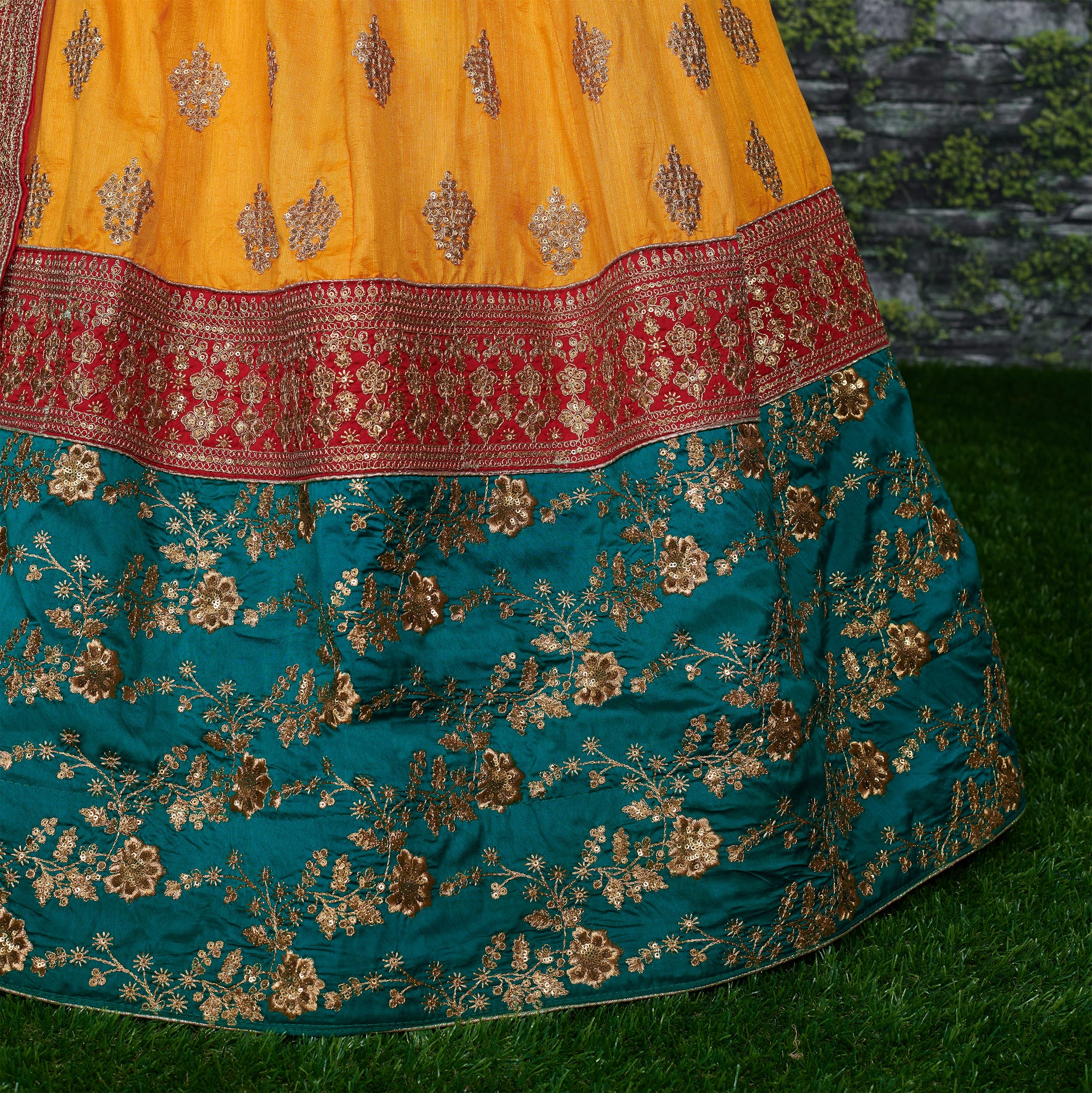 Teal Green-Yellow Bridal Lehenga Choli with Dupatta Ethnic Collection
