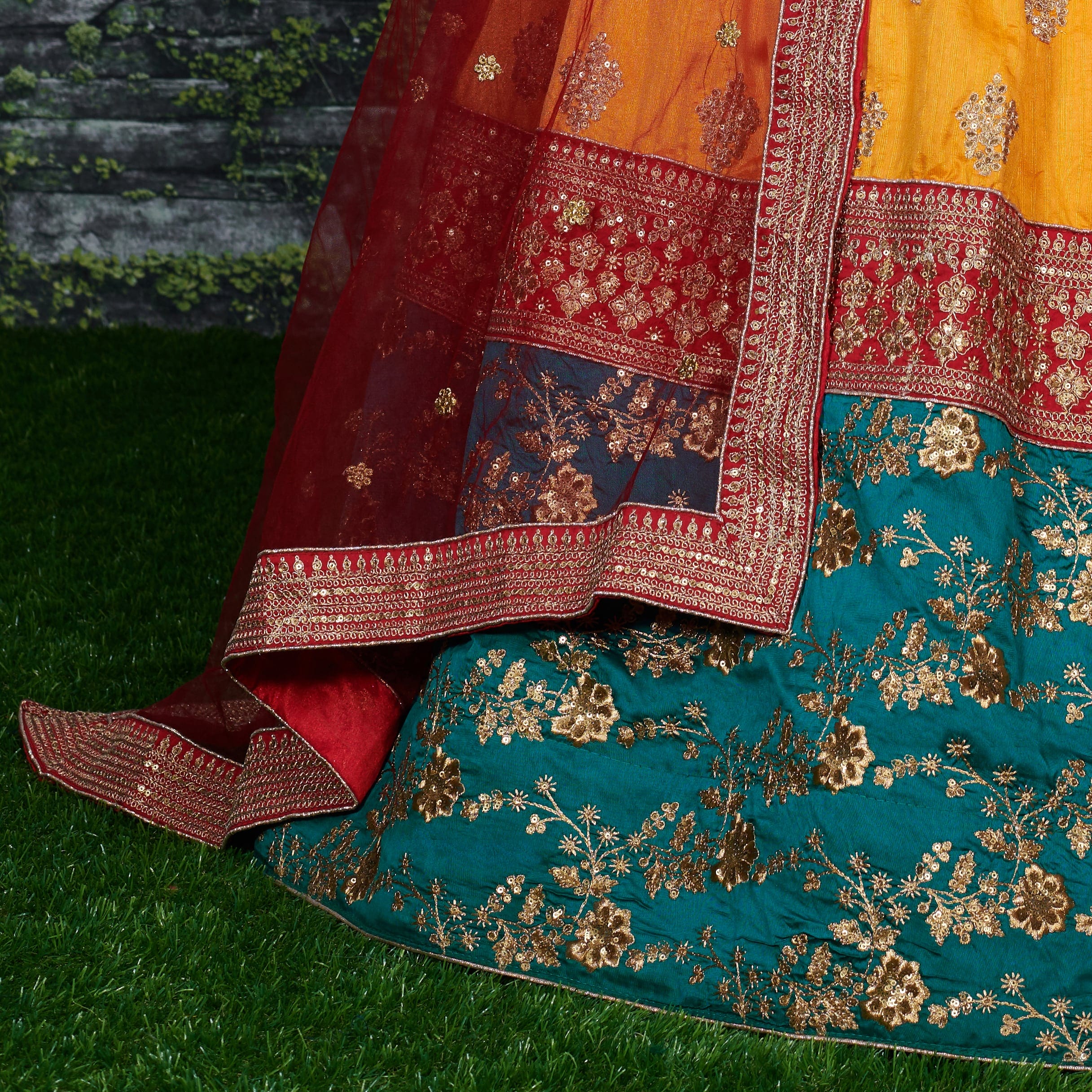 Teal Green-Yellow Bridal Lehenga Choli with Dupatta Ethnic Collection
