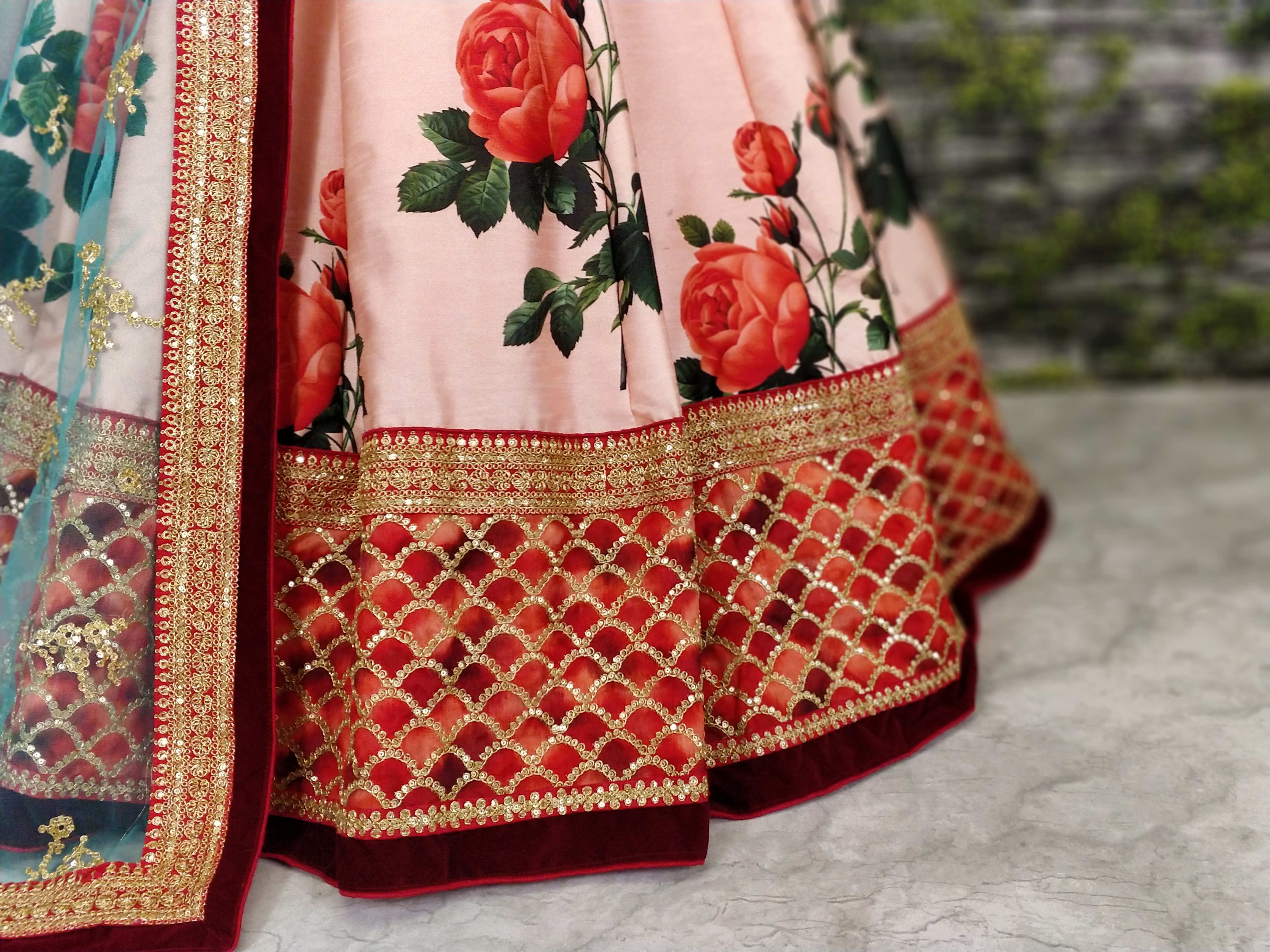 Pink Rose Digital Floral Print Silk Festival Wear Lehenga Choli
