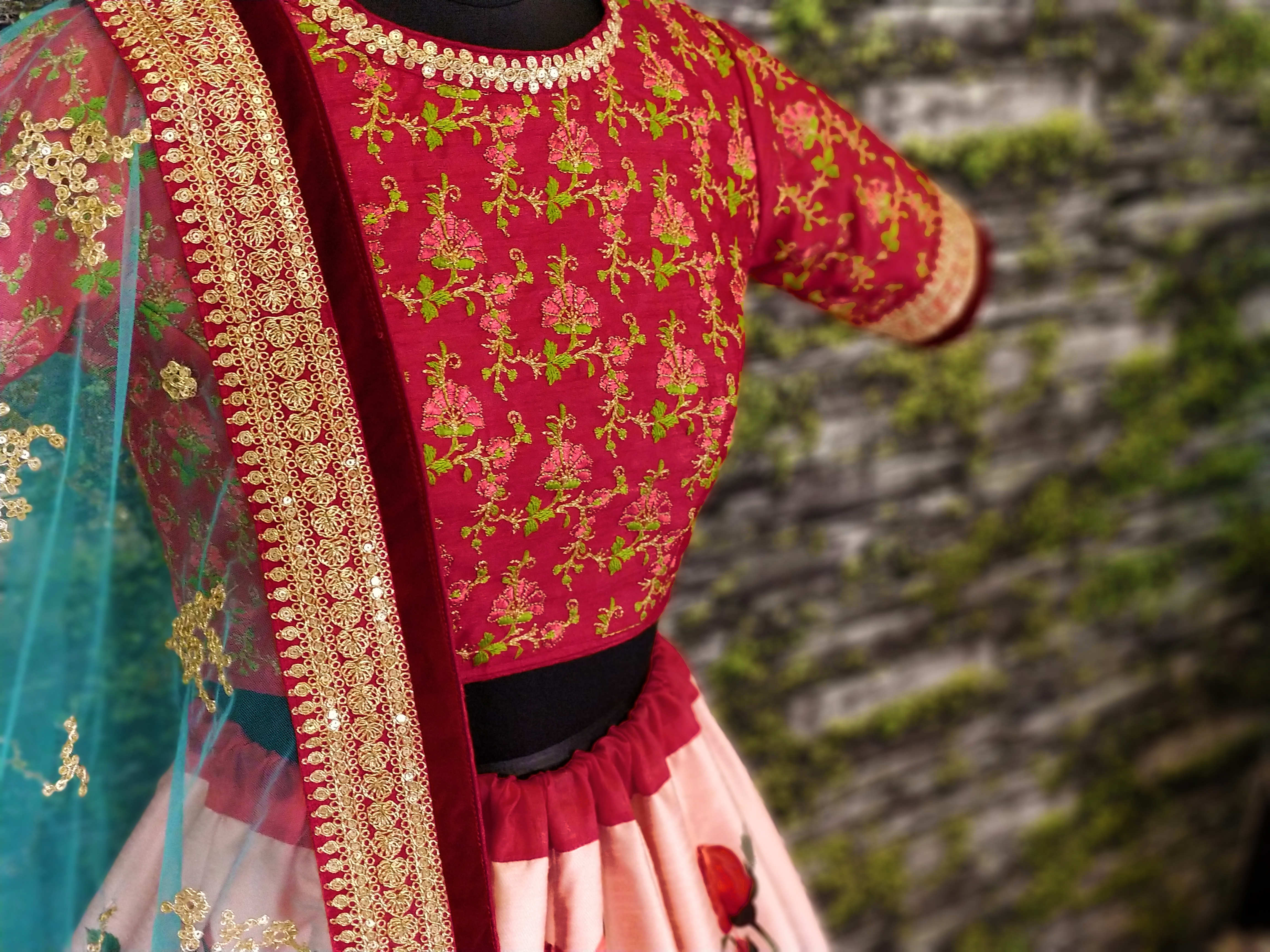 Pink Rose Digital Floral Print Silk Festival Wear Lehenga Choli