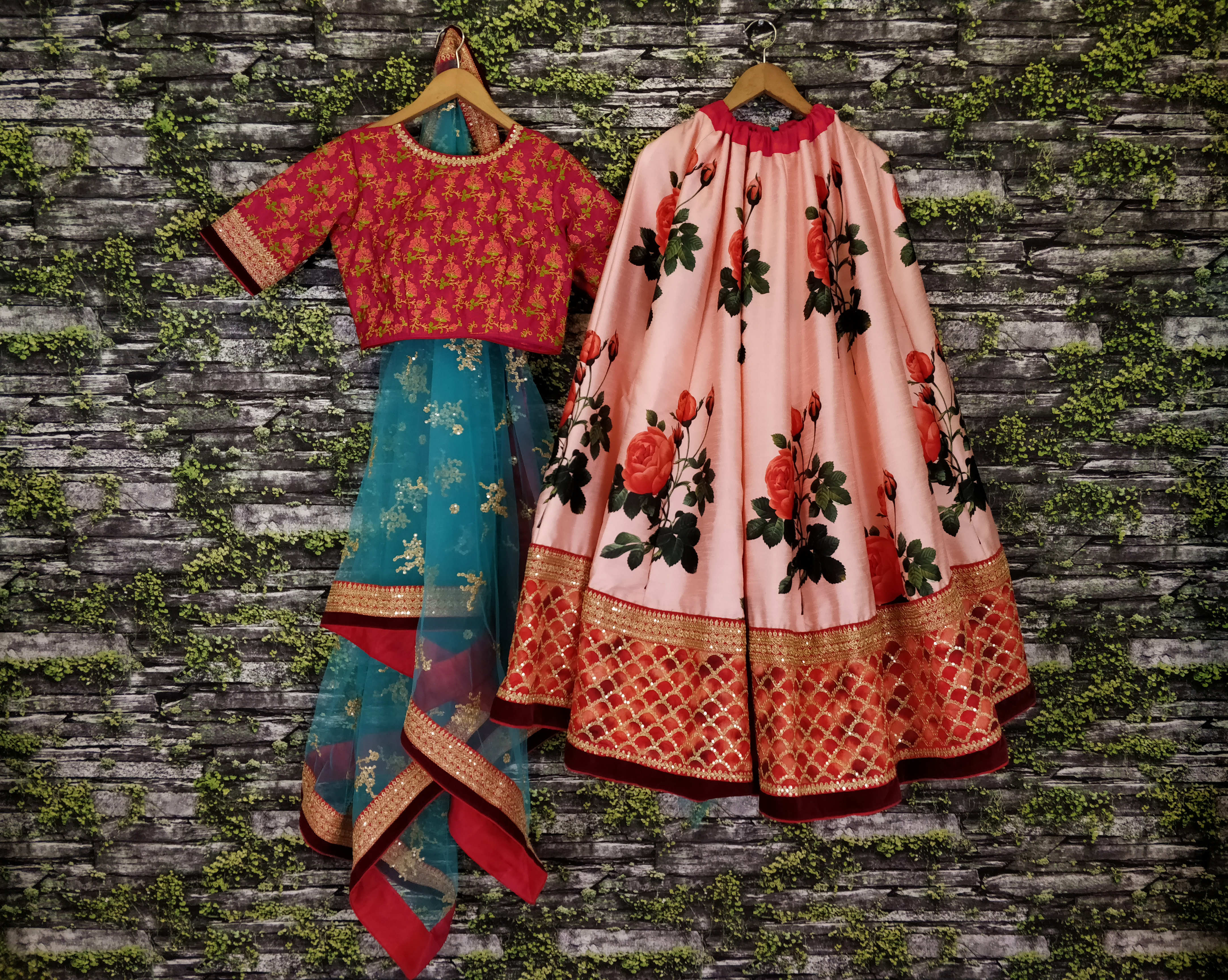 Pink Rose Digital Floral Print Silk Festival Wear Lehenga Choli
