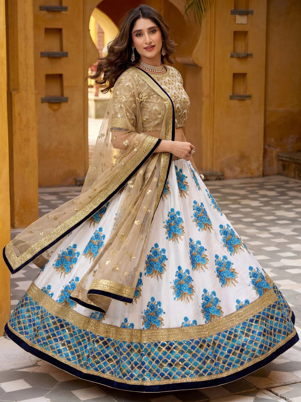 Embroidered silk lehenga choli with sequins and thread work for wedding and bridal occasions - Embroidered Silk Sangeet Lehenga Choli for Women