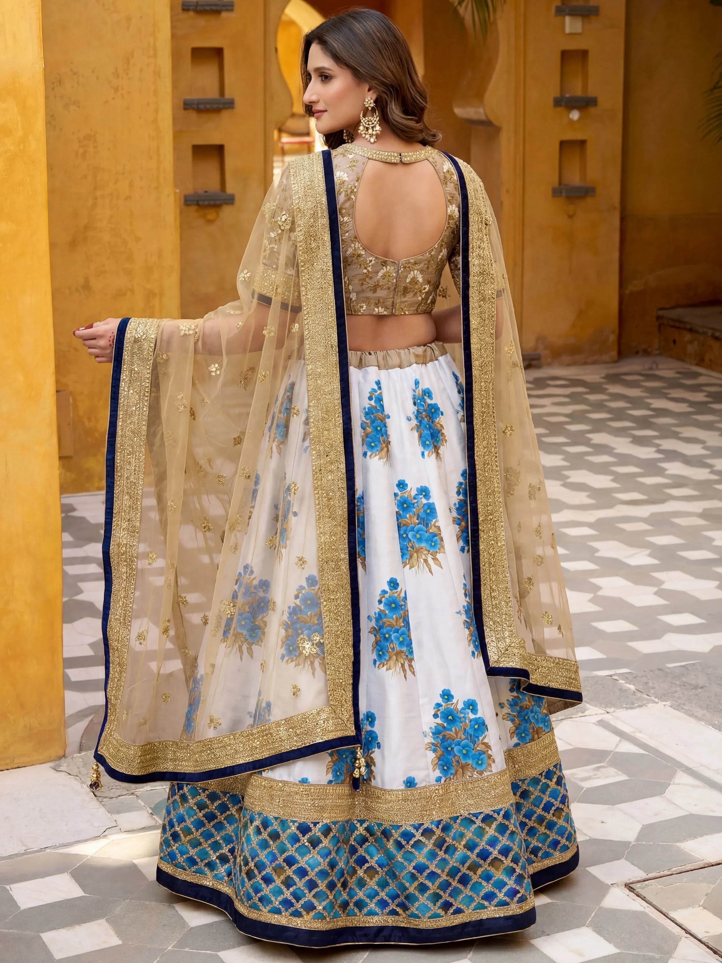 Embroidered silk lehenga choli with sequins and thread work for wedding and bridal occasions - Embroidered Silk Sangeet Lehenga Choli for Women