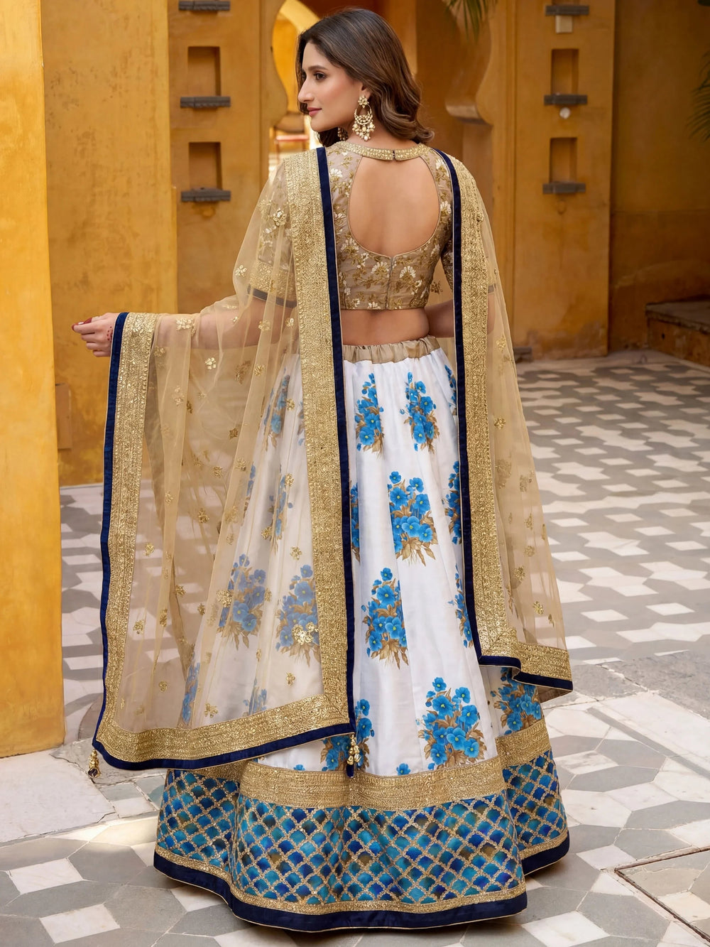 Embroidered silk lehenga choli with sequins and thread work for wedding and bridal occasions - Embroidered Silk Sangeet Lehenga Choli for Women