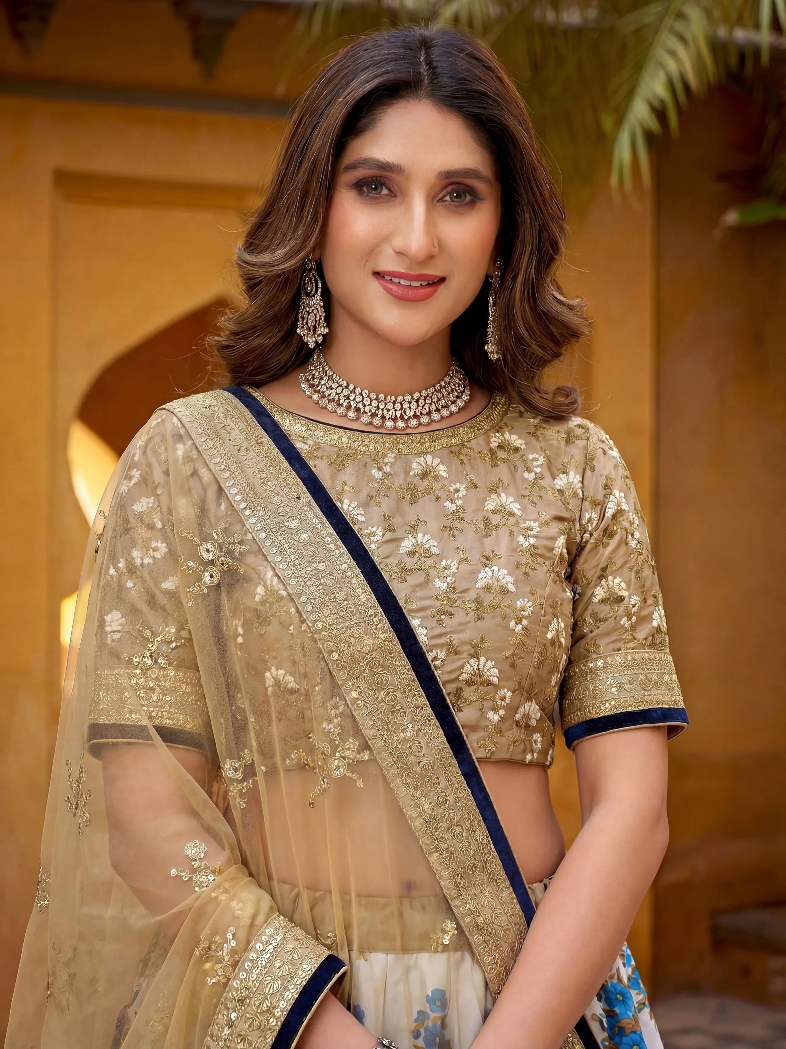 Embroidered silk lehenga choli with sequins and thread work for wedding and bridal occasions - Embroidered Silk Sangeet Lehenga Choli for Women
