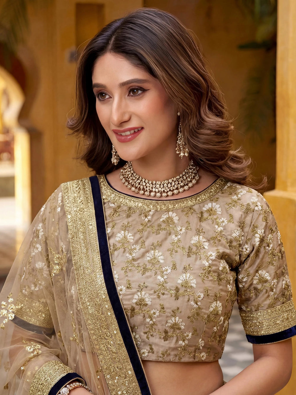 Embroidered silk lehenga choli with sequins and thread work for wedding and bridal occasions - Embroidered Silk Sangeet Lehenga Choli for Women