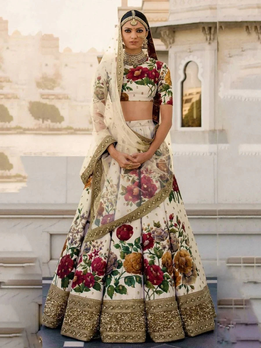 digital printed silk lehenga choli with dupatta for wedding and engagement wear