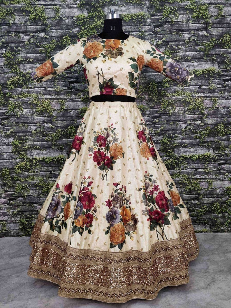 digital printed silk lehenga choli with dupatta for wedding and engagement wear