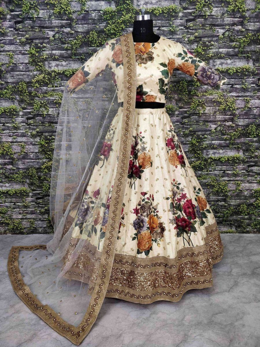 digital printed silk lehenga choli with dupatta for wedding and engagement wear