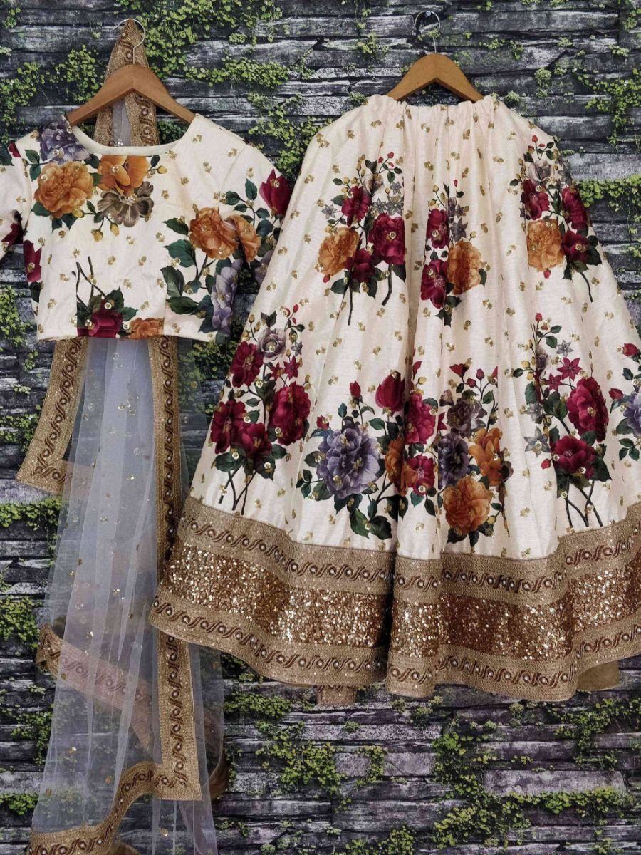 digital printed silk lehenga choli with dupatta for wedding and engagement wear