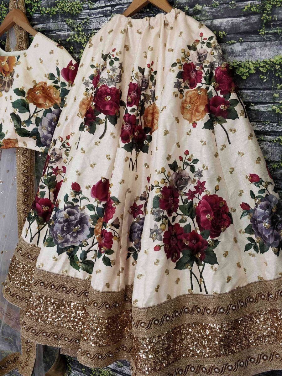 digital printed silk lehenga choli with dupatta for wedding and engagement wear