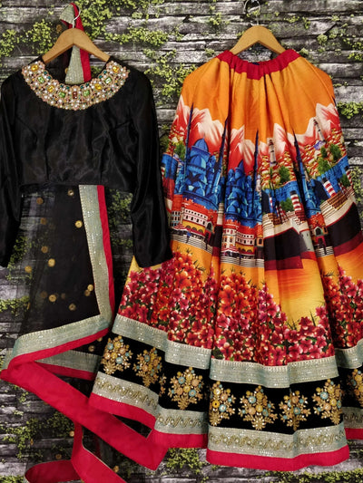 Art silk wedding lehenga choli with digital floral print sequins and dori embroidery work - Digital Printed Silk Wedding Lehenga Choli for Women