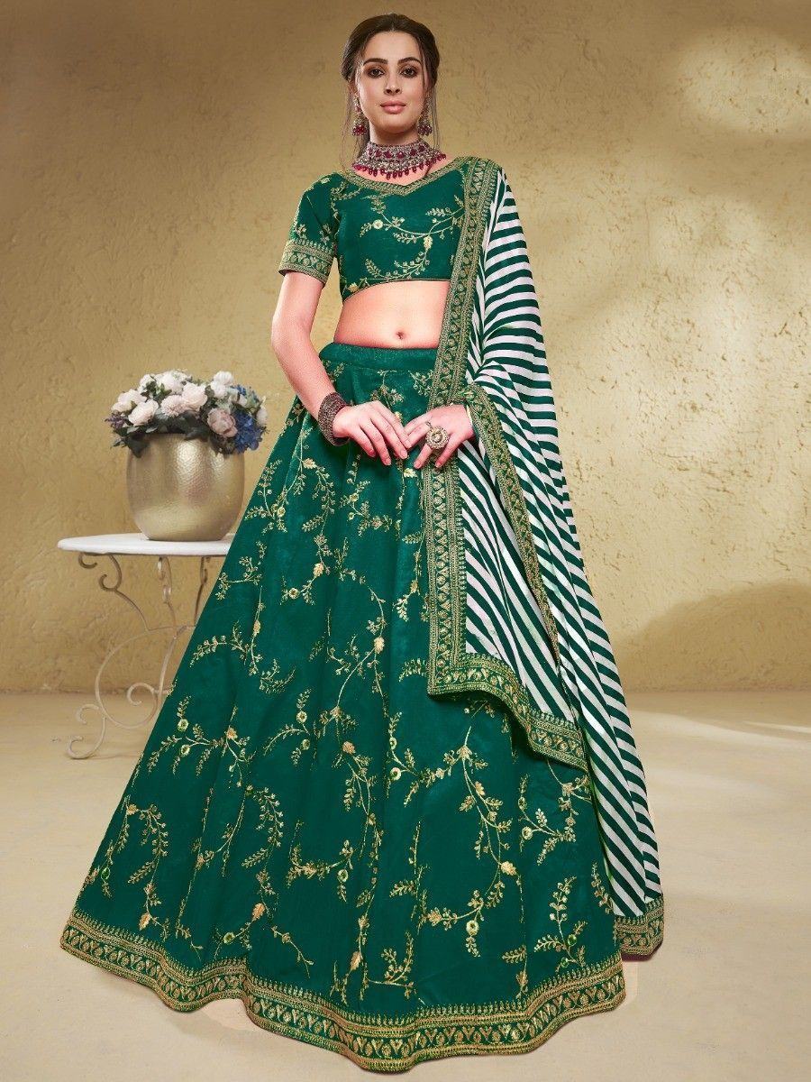 Embroidered silk lehenga choli with sequins zari and dori work for wedding and festive occasions