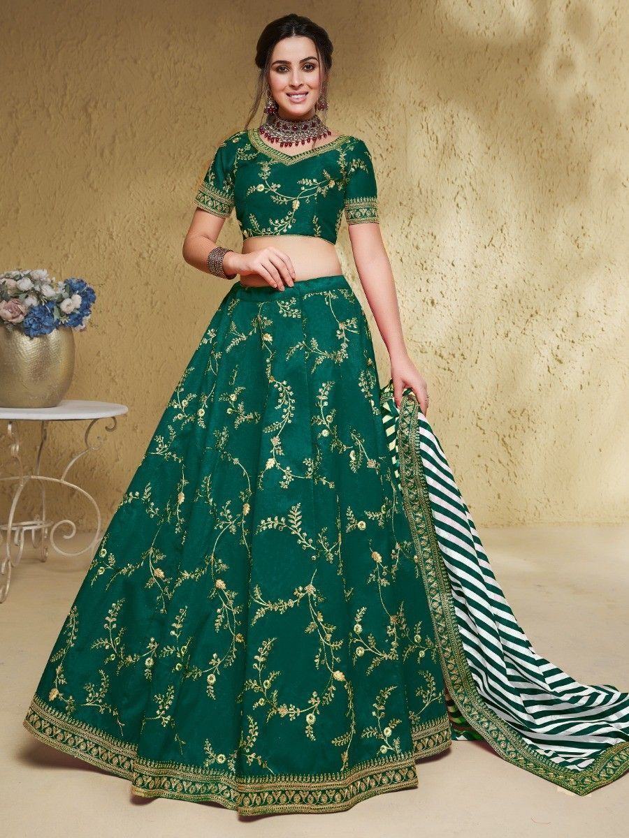 Embroidered silk lehenga choli with sequins zari and dori work for wedding and festive occasions