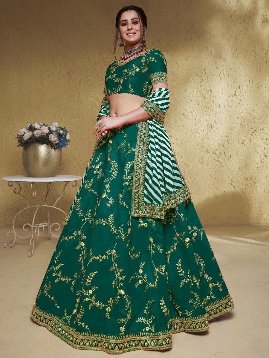 Embroidered silk lehenga choli with sequins zari and dori work for wedding and festive occasions