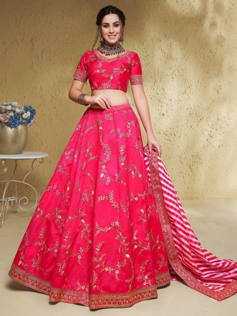 Embroidered silk lehenga choli with sequins zari and dori work for wedding and festive occasions