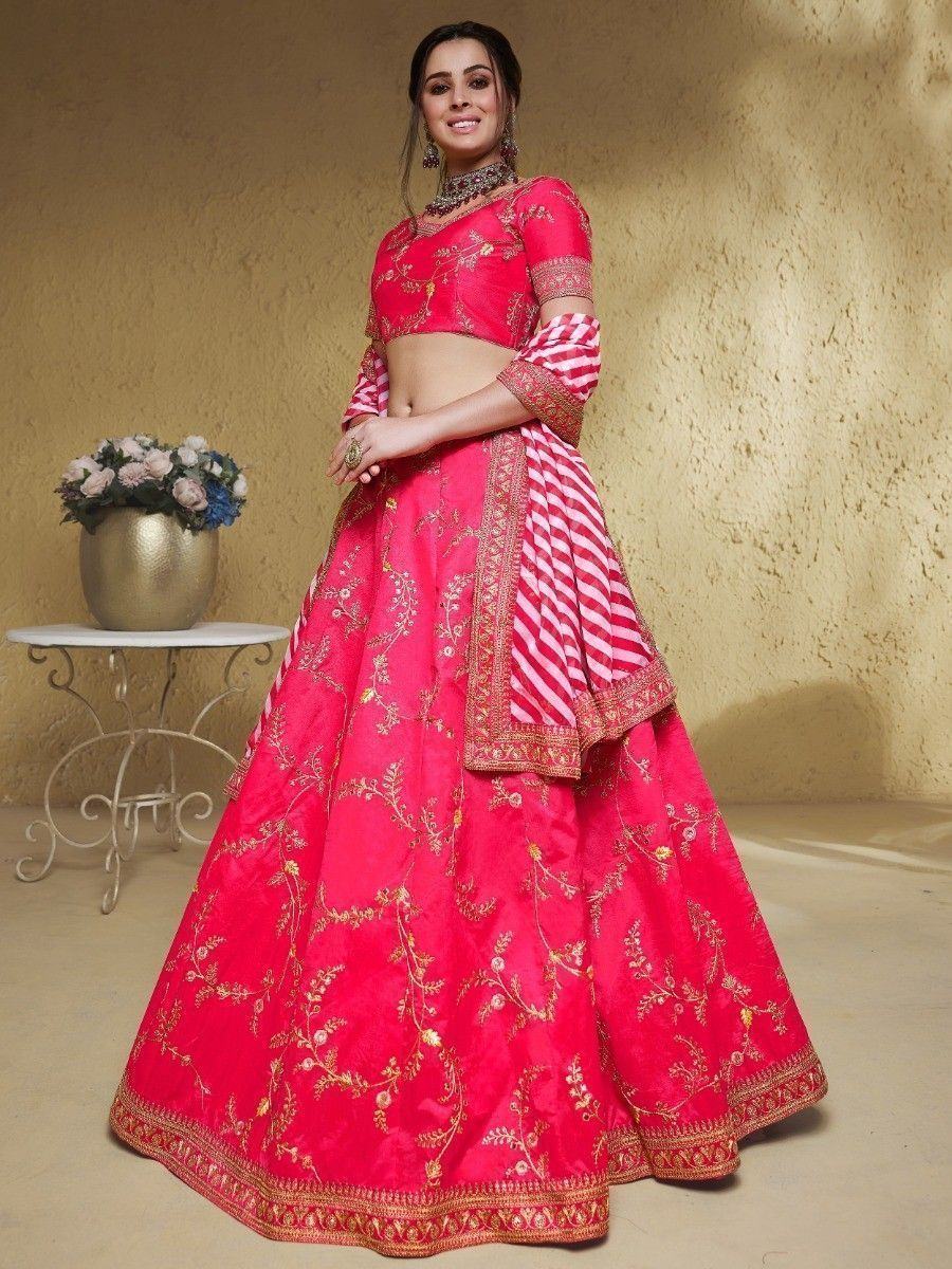 Embroidered silk lehenga choli with sequins zari and dori work for wedding and festive occasions