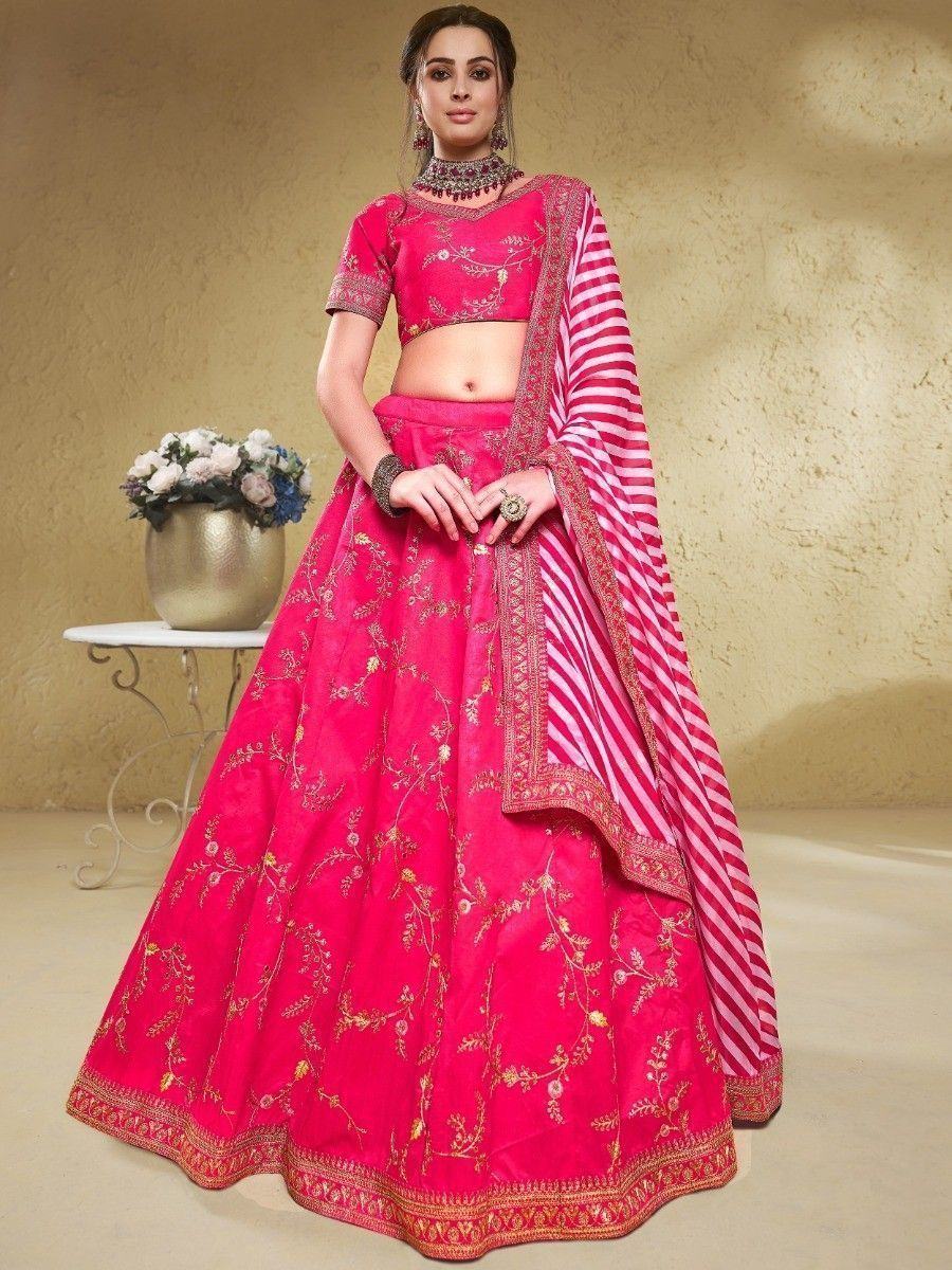 Embroidered silk lehenga choli with sequins zari and dori work for wedding and festive occasions