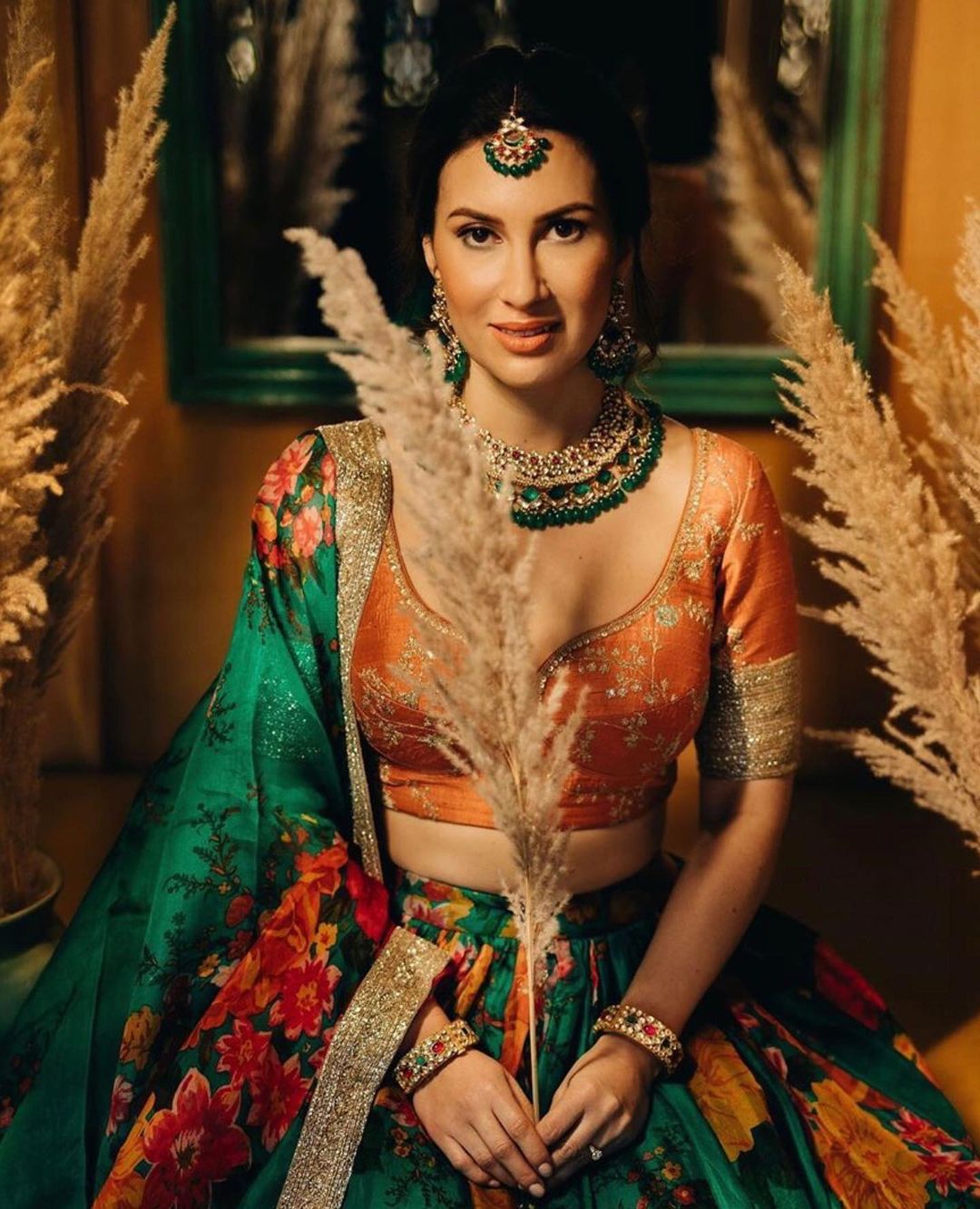 Floral Digital Printed Organza Bridal Lehenga Choli with Sequins