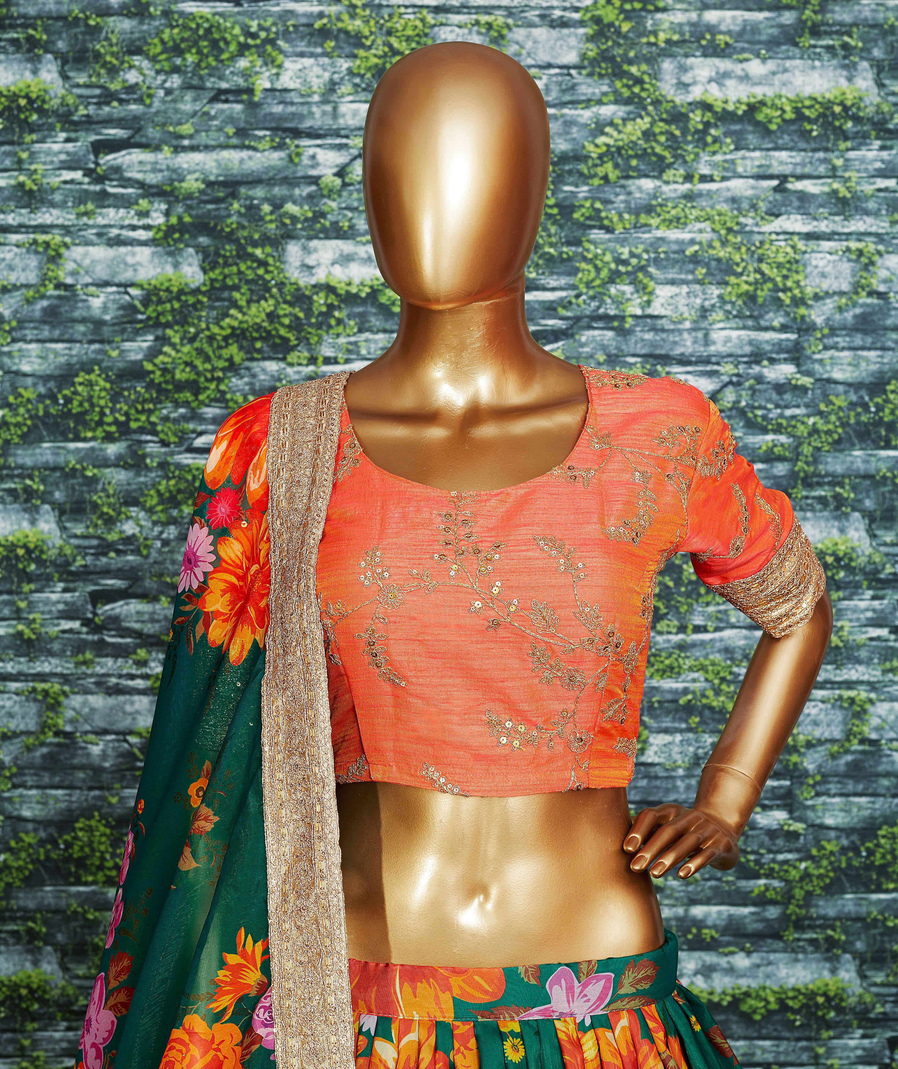 Floral Digital Printed Organza Bridal Lehenga Choli with Sequins