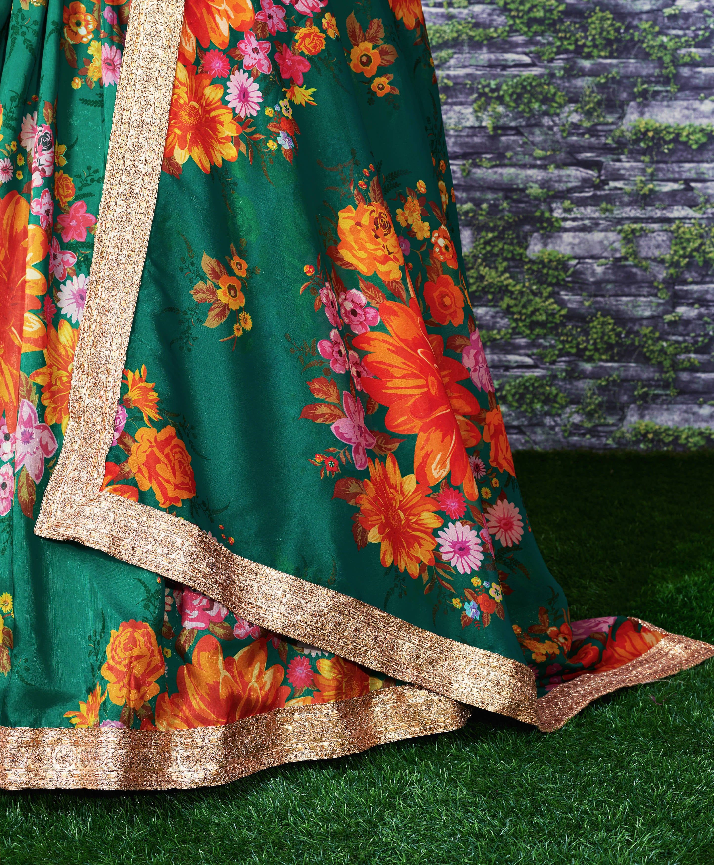 Floral Digital Printed Organza Bridal Lehenga Choli with Sequins