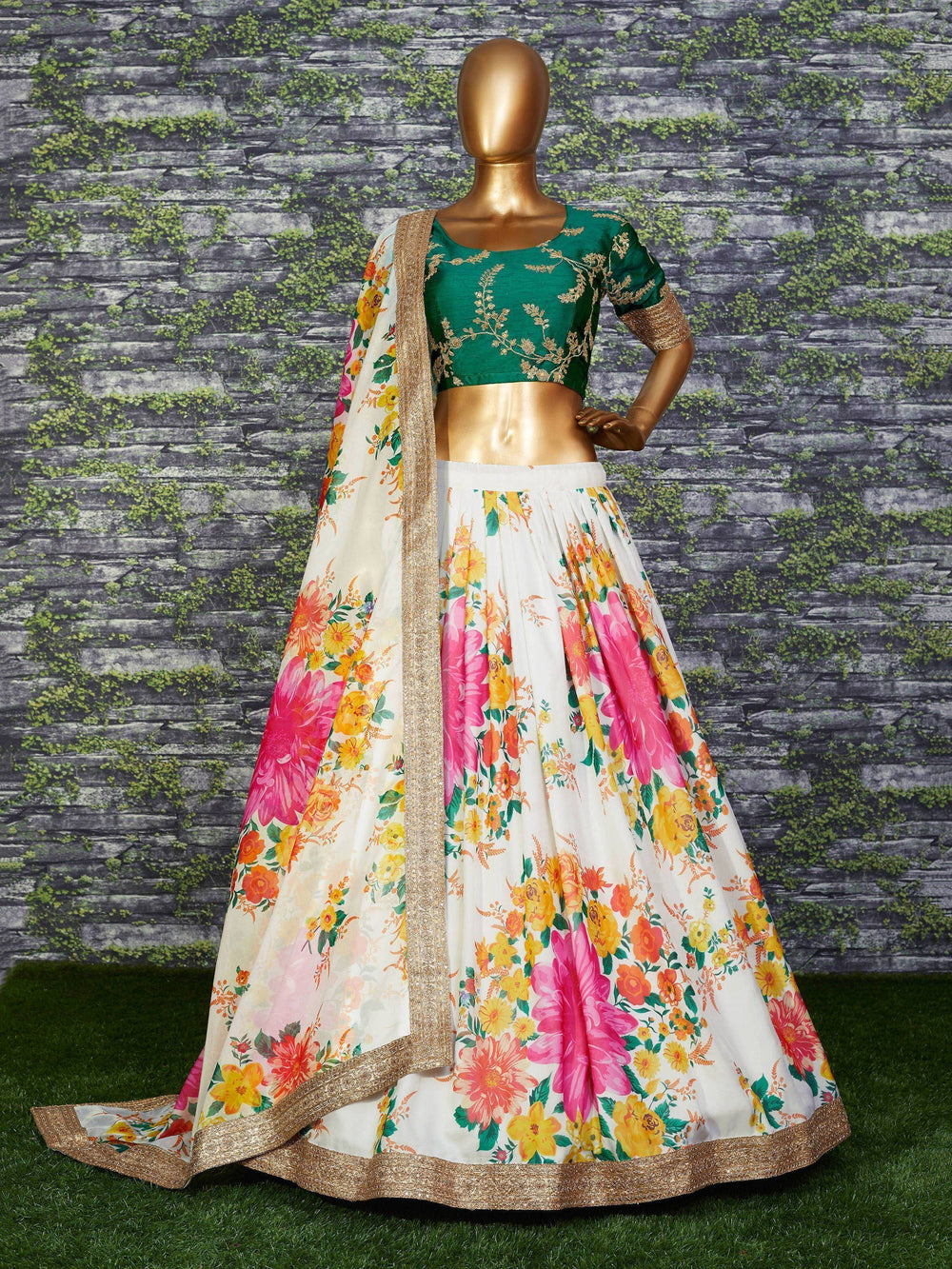 Organza bridal lehenga choli with floral digital print and sequins work for wedding