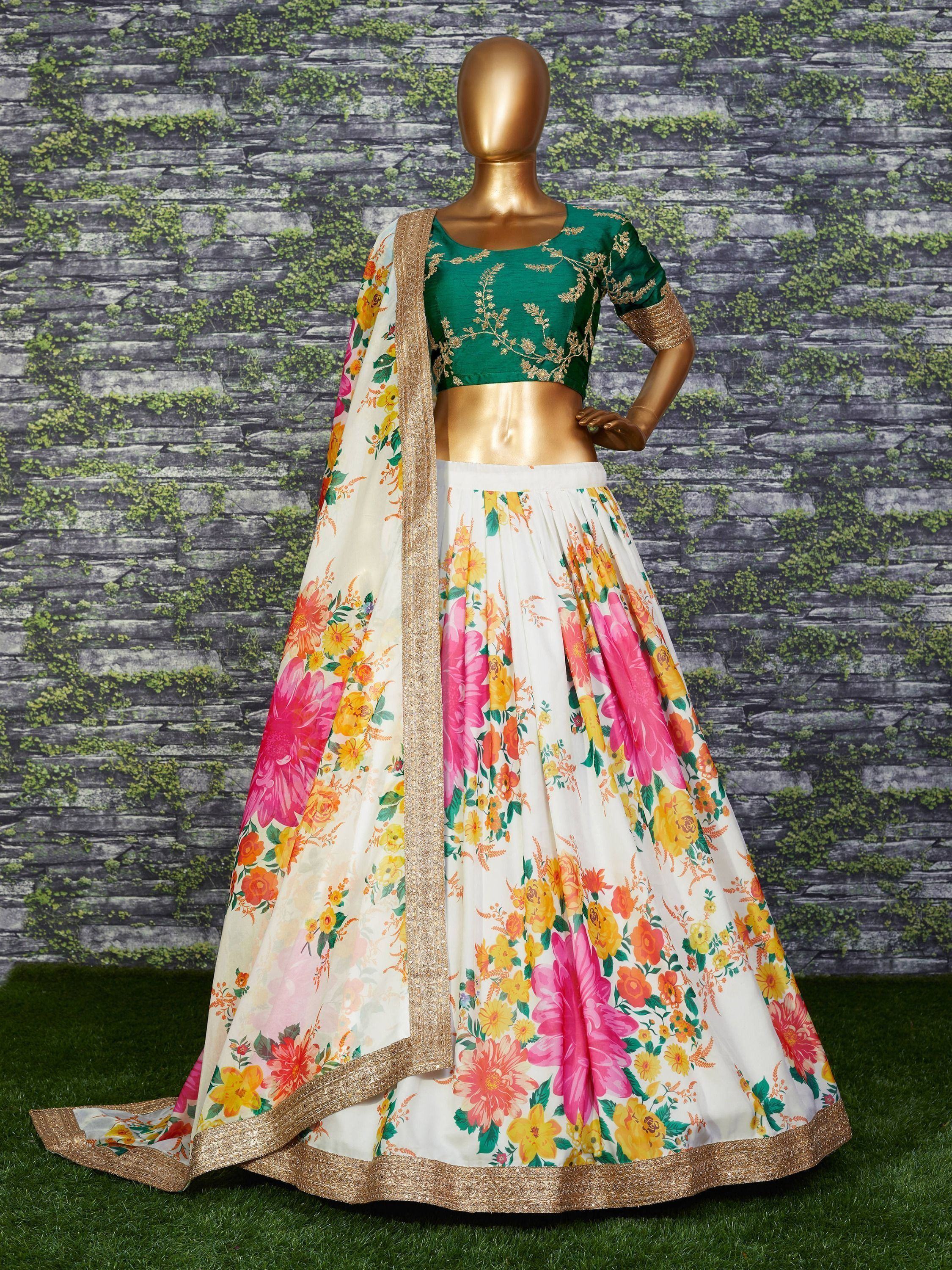 Organza bridal lehenga choli with floral digital print and sequins work for wedding