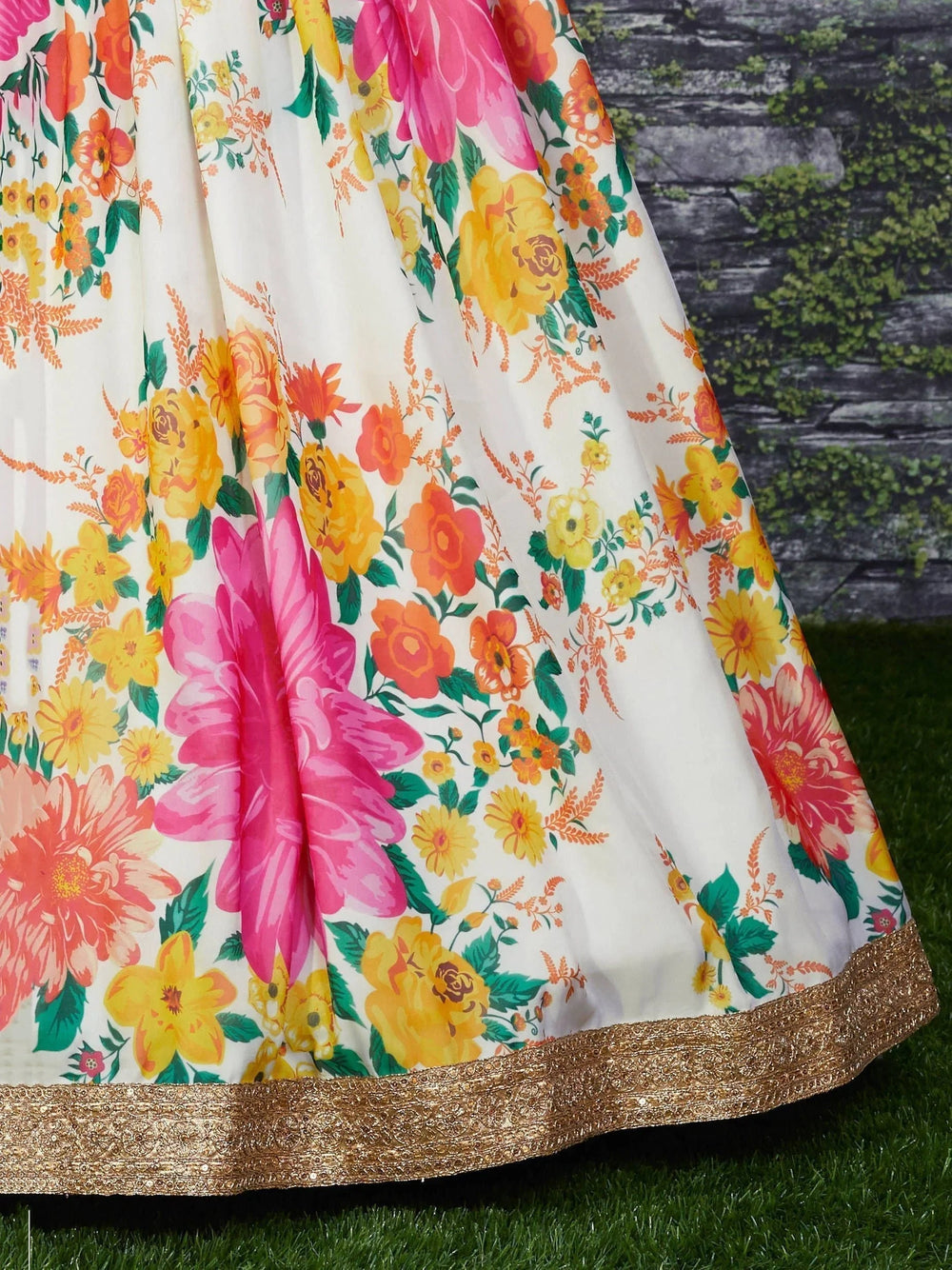 Organza bridal lehenga choli with floral digital print and sequins work for wedding