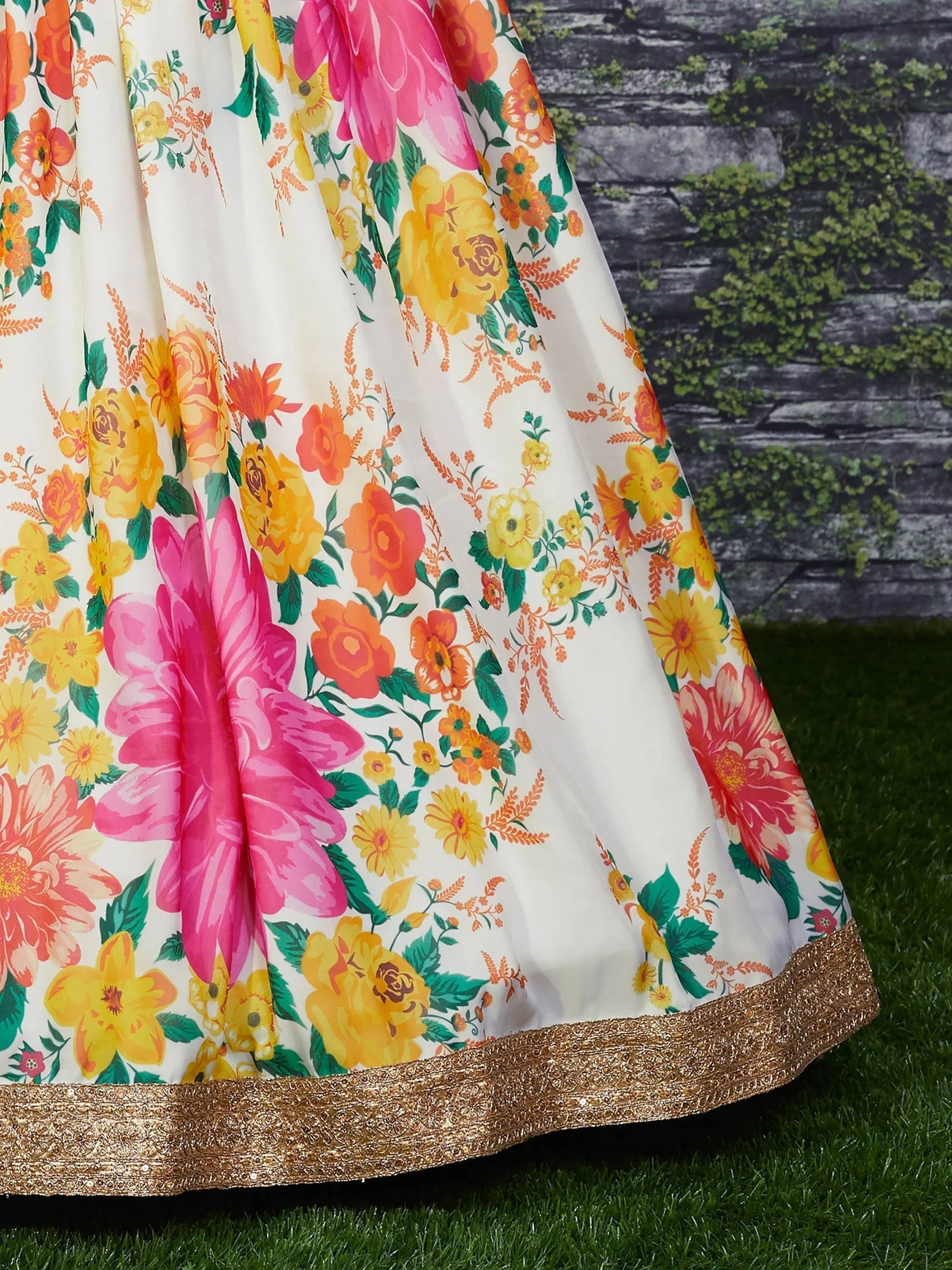 Organza bridal lehenga choli with floral digital print and sequins work for wedding
