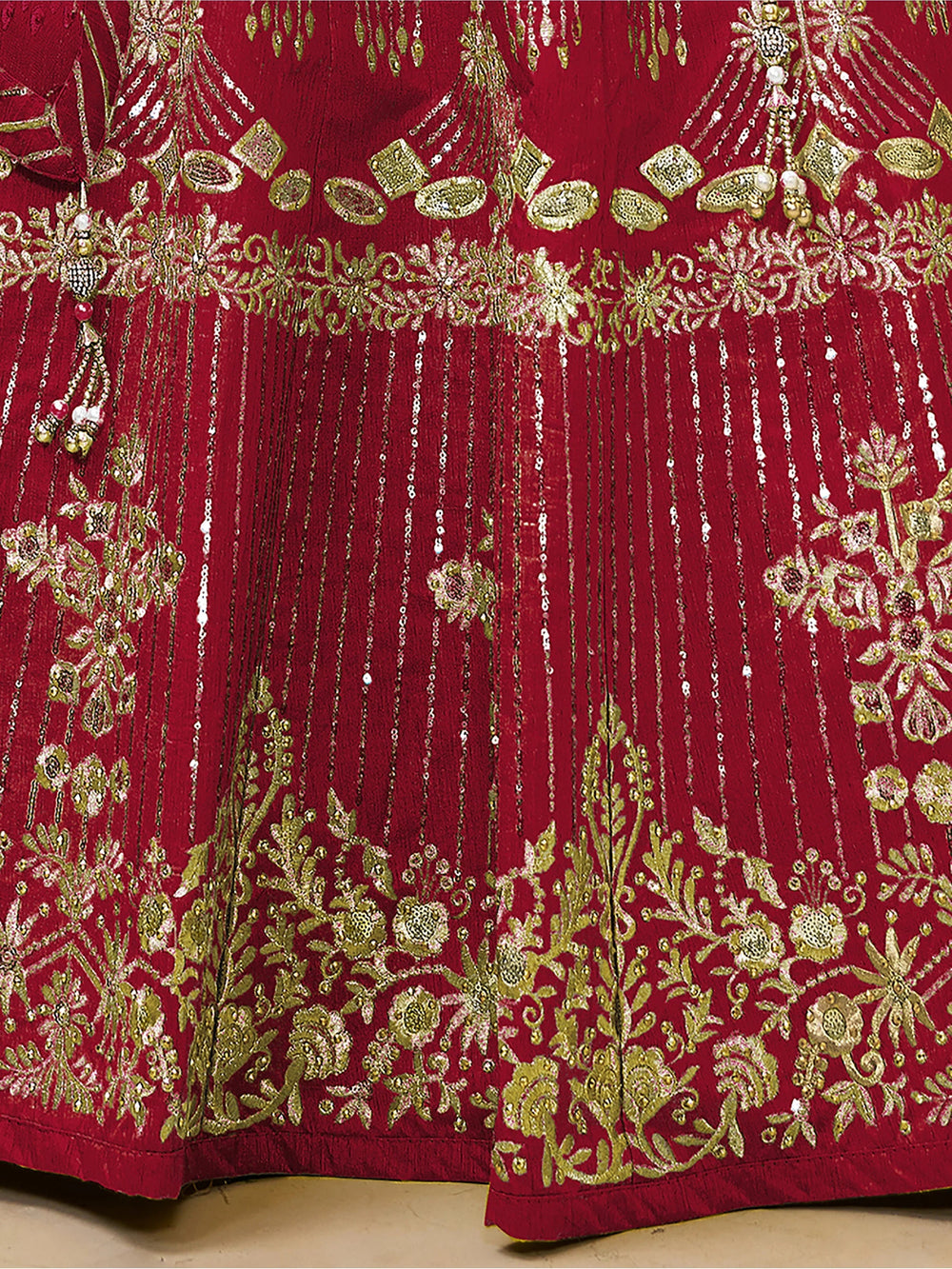 Red Sequins Silk Wedding Lehenga Choli with Dupatta for Women