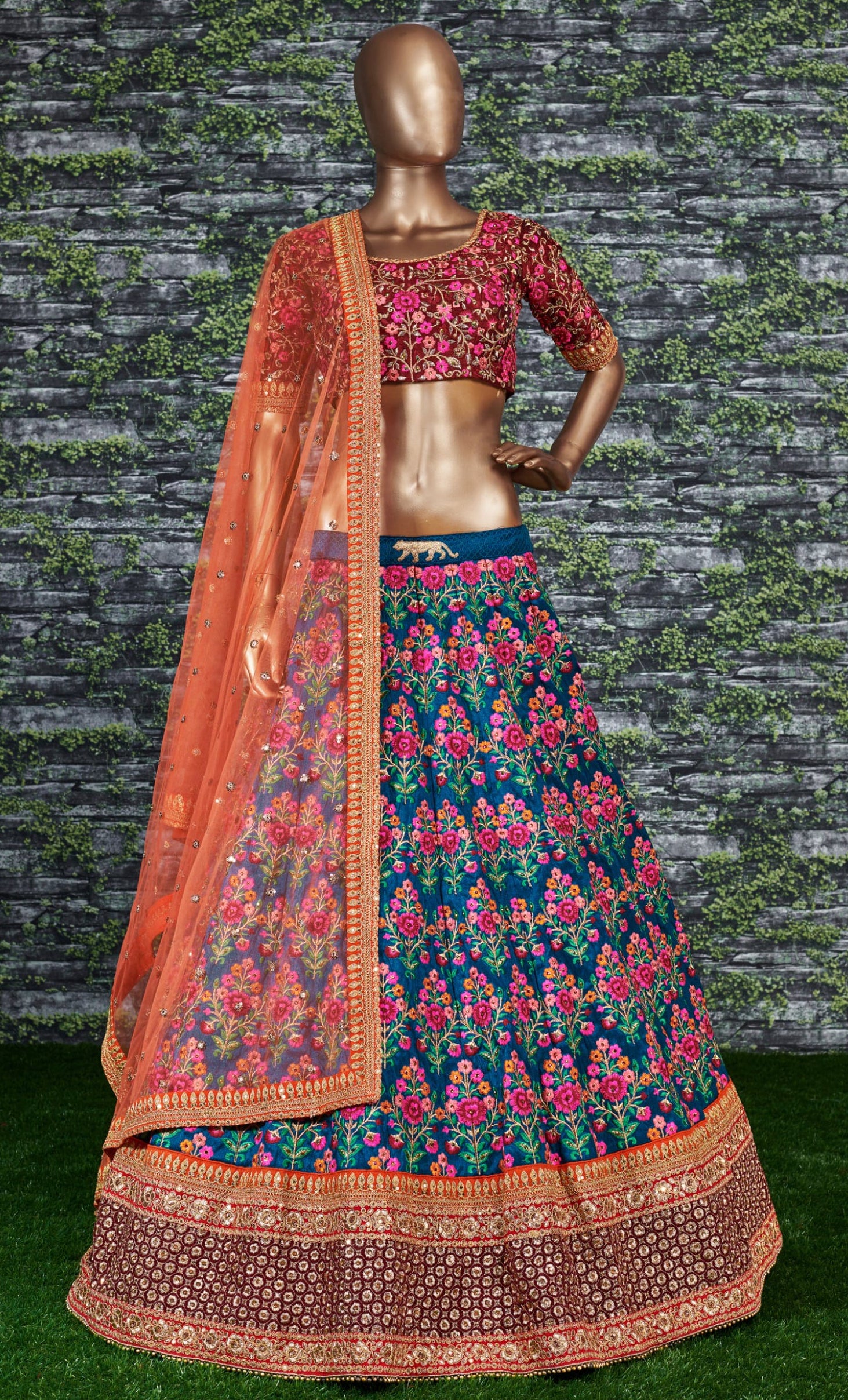 Heavy Embroidered Mulberry Silk Lehenga Choli for Wedding