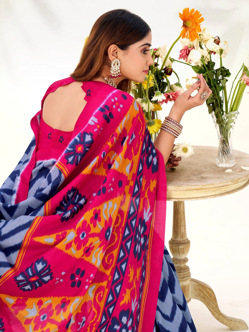 Blue Silk Printed Casual Wear Saree With Blouse