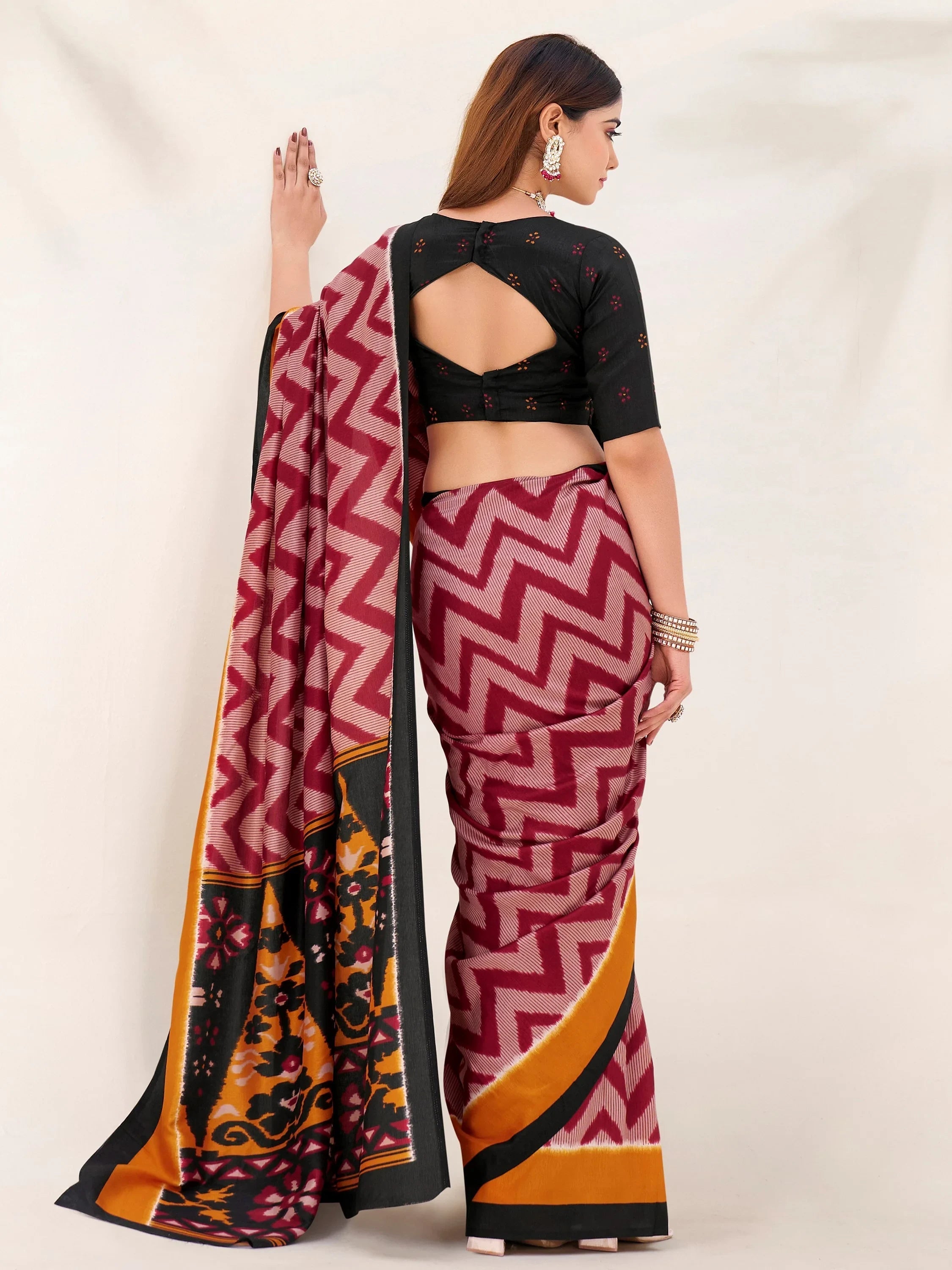 Maroon Silk Printed Festive Wear Saree With Blouse